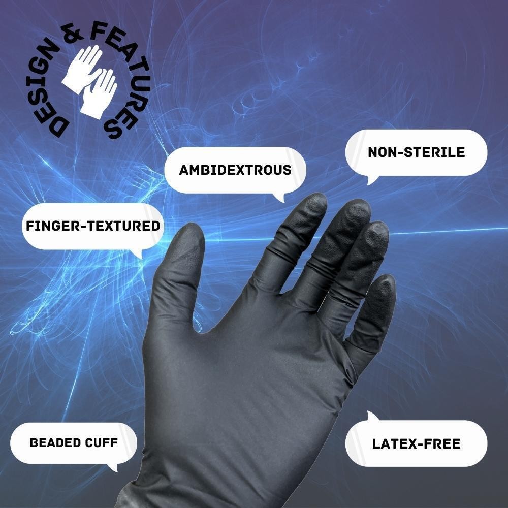 X-Large 6 MIL Textured Black Nitrile Exam Powder-Free Gloves 1000 Pieces