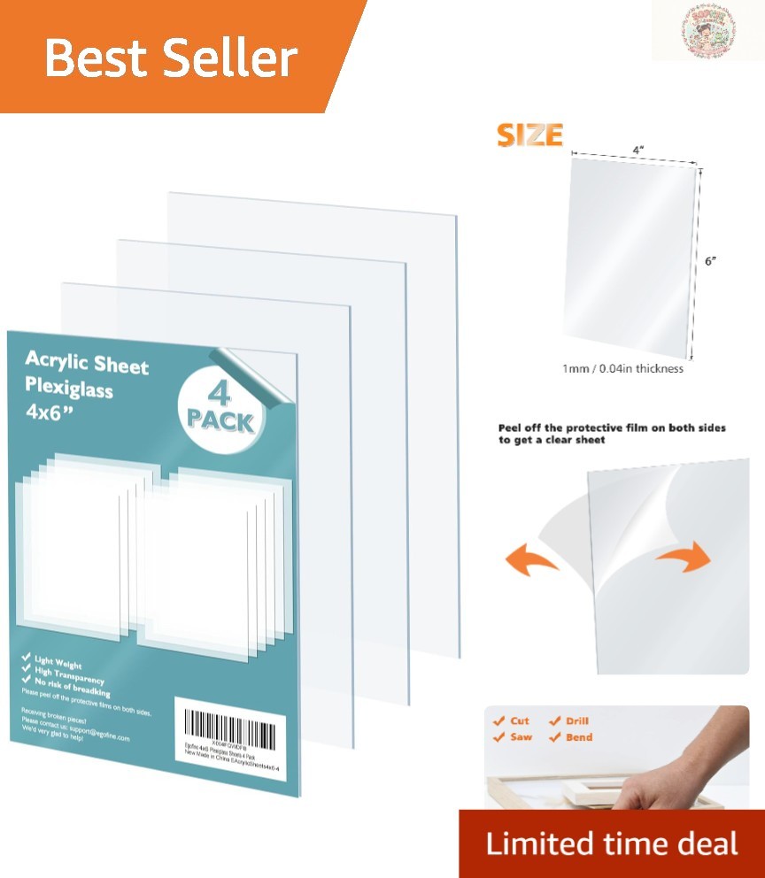 Multi-Purpose Clear Plexi Glass Sheets 4 Pack 4×6” – Lightweight & Safe