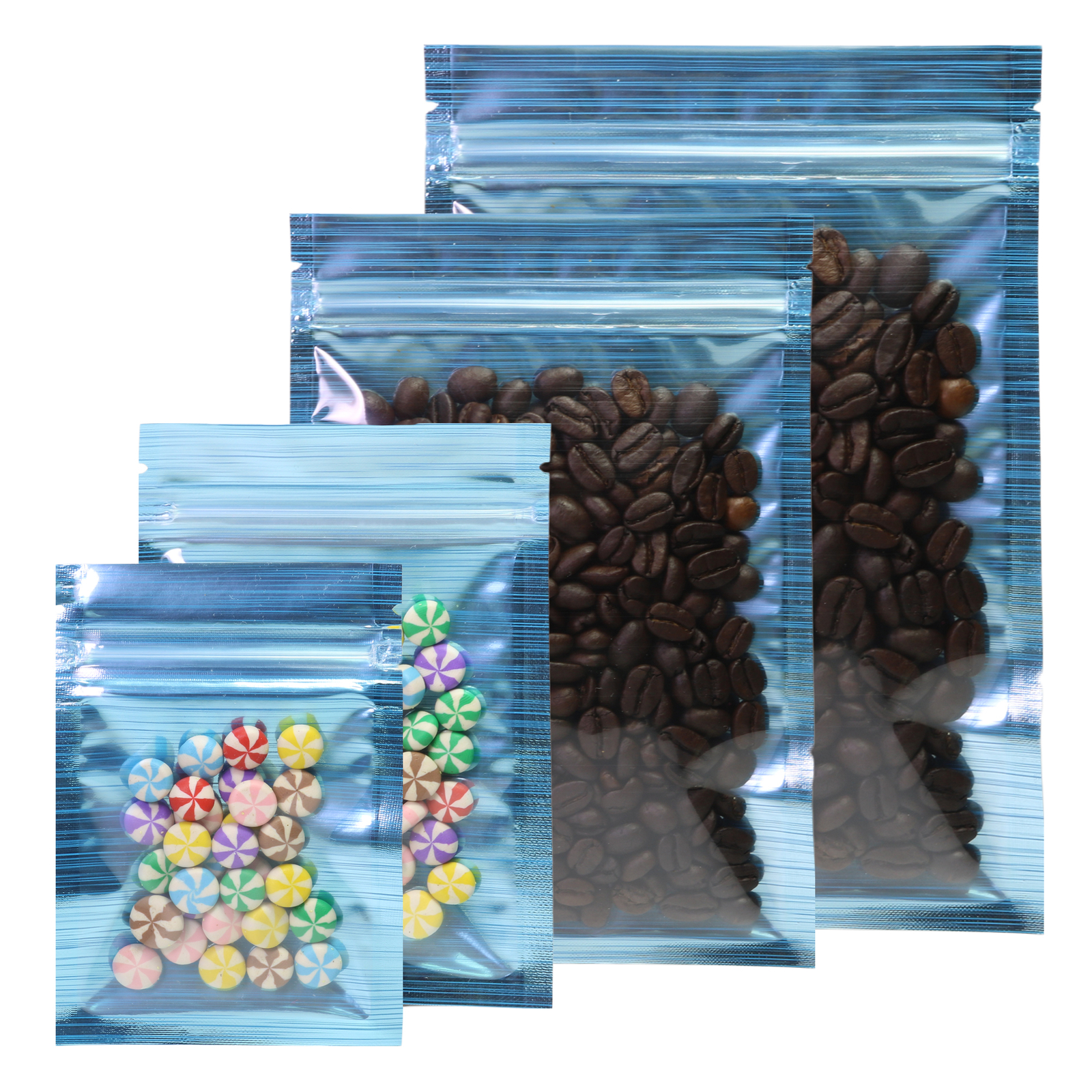 New Flat Clear/Blue/Silver Mylar QuickQlick™ Bags Pouches Variety Sizes