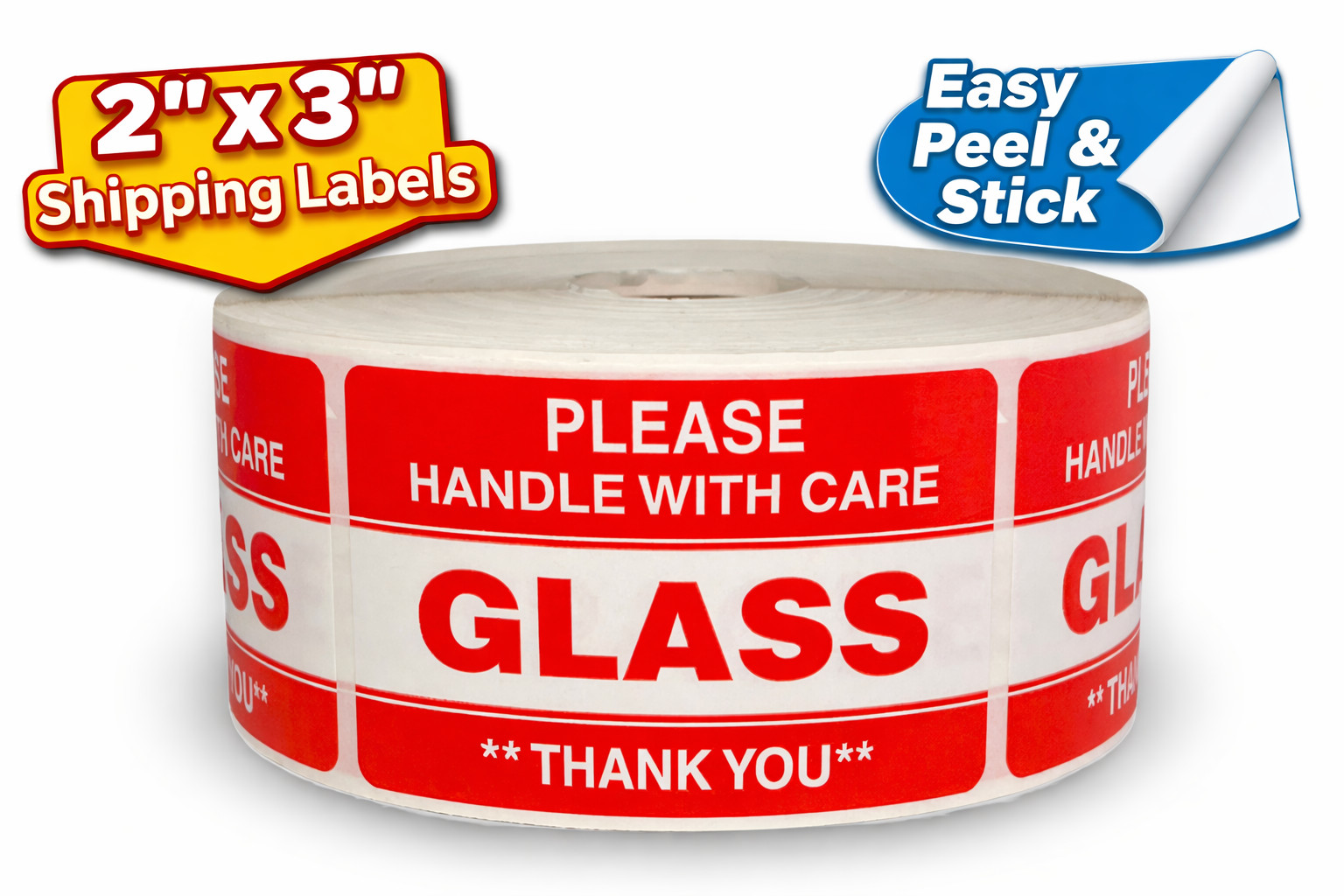 2×3 Please Glass Thank You Labels Fragile Shipping Stickers 500/RL, 1-40 Rolls