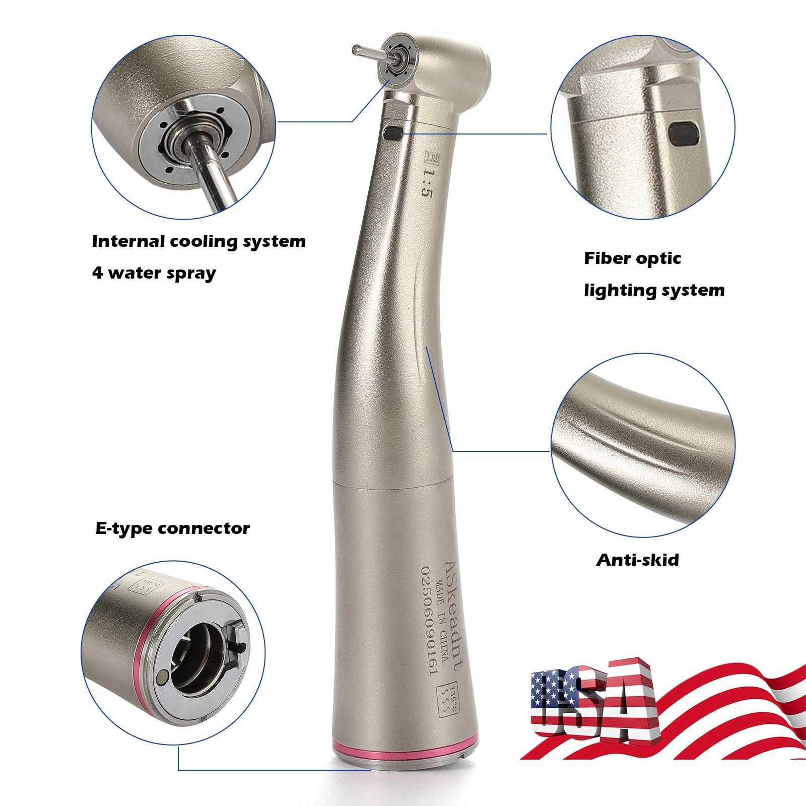 Dental LED Fiber Optic High Speed Handpiece 4 Holes Turbine OR