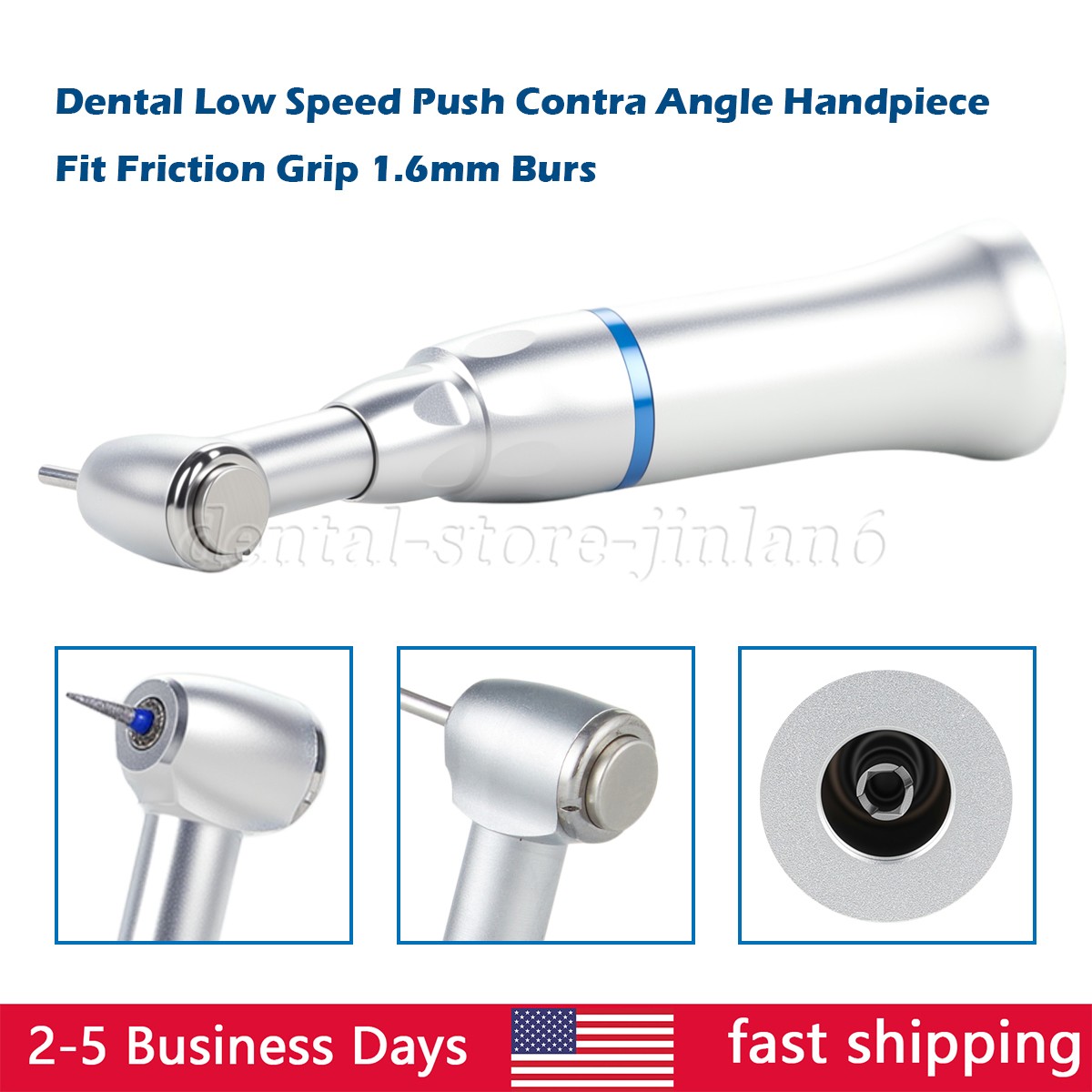 1-10* Dental Slow Low Speed Handpiece Push Button Contra Angle w/ FG 1.6MM Head