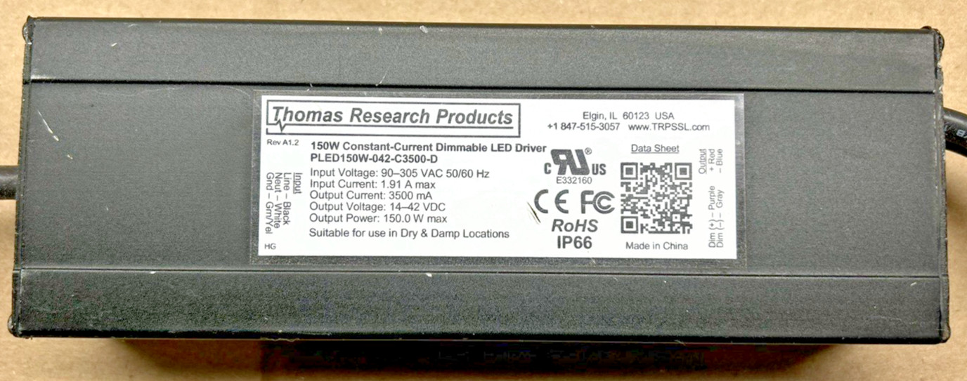 THOMAS RESEARCH PLED150W-042-C3500-D LED Driver, 150 watt, Dimmable, NEW