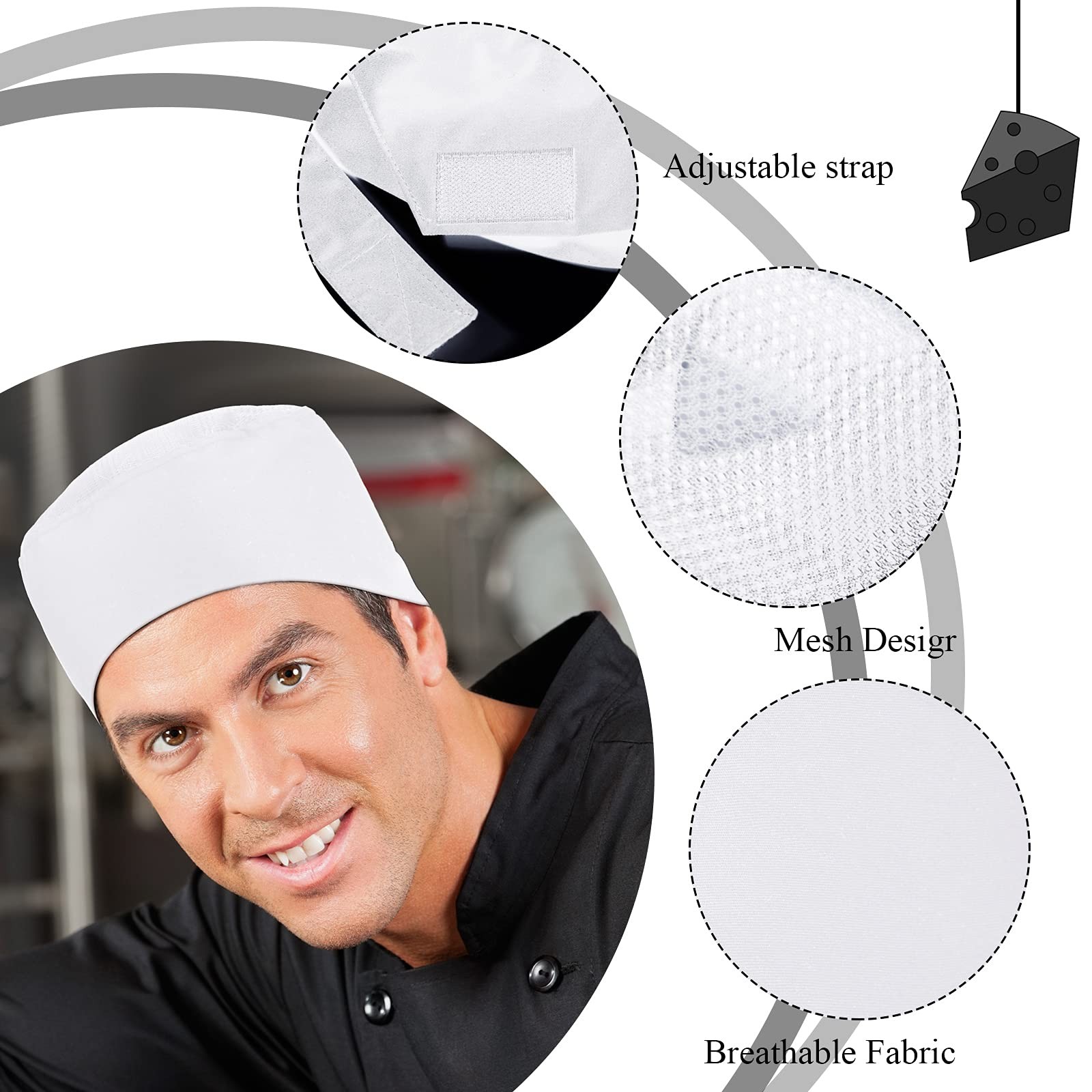 Unisex Chef Hats for Men Women Adult Adjustable Chef Beanie Caps with Breatha…