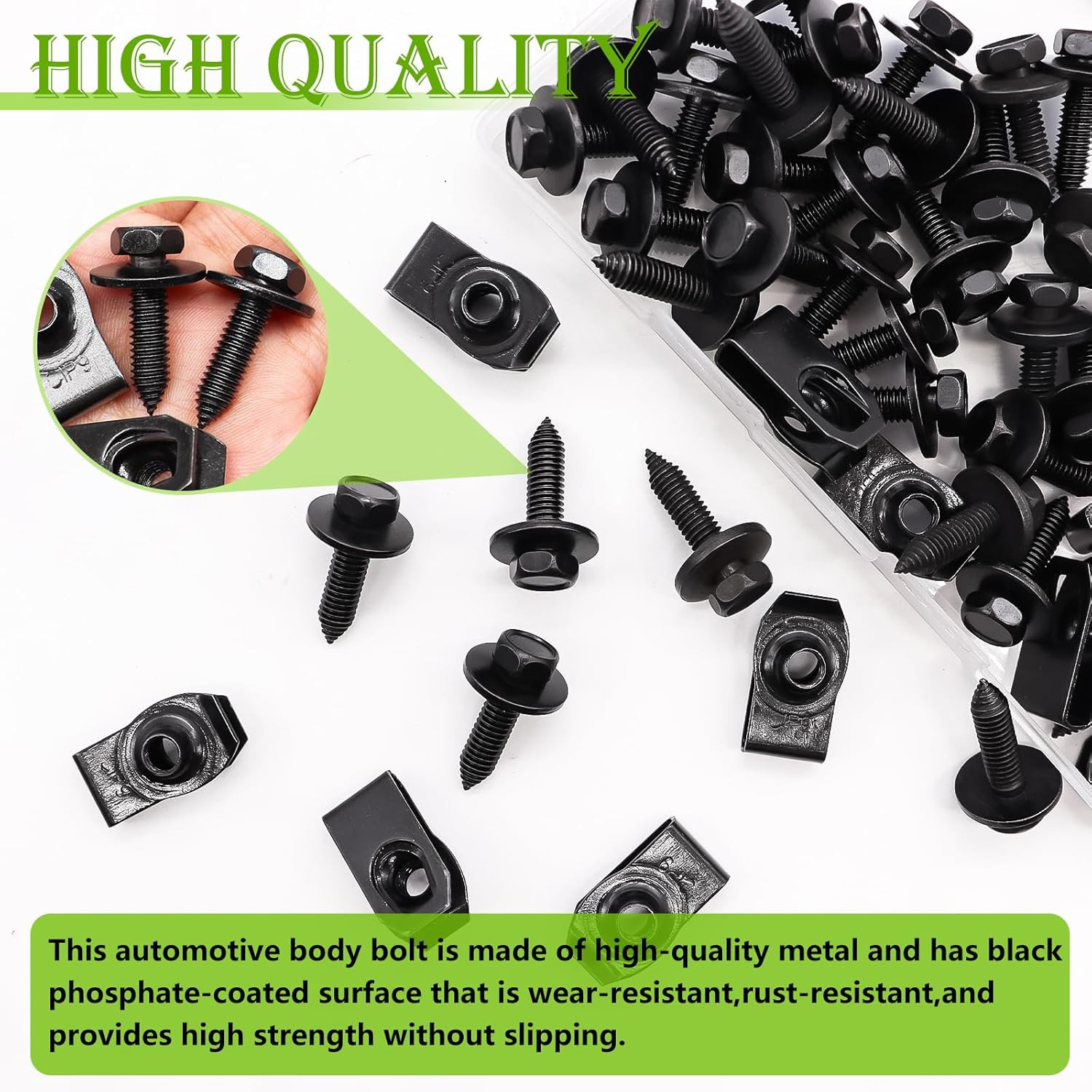 50PCS 1/4 U-Nut Clips & Hex Head Automotive Body Fender Bolts Kit,For Most Cars