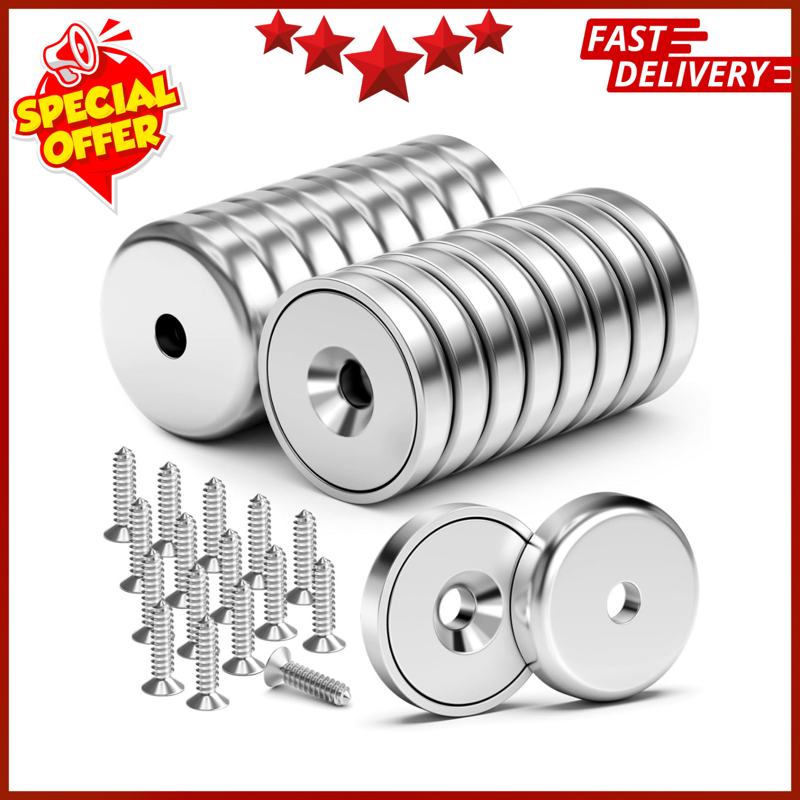 16Pack 40LBS Strong Magnets with Holes, Round Cup Magnets with Screws for Wall M