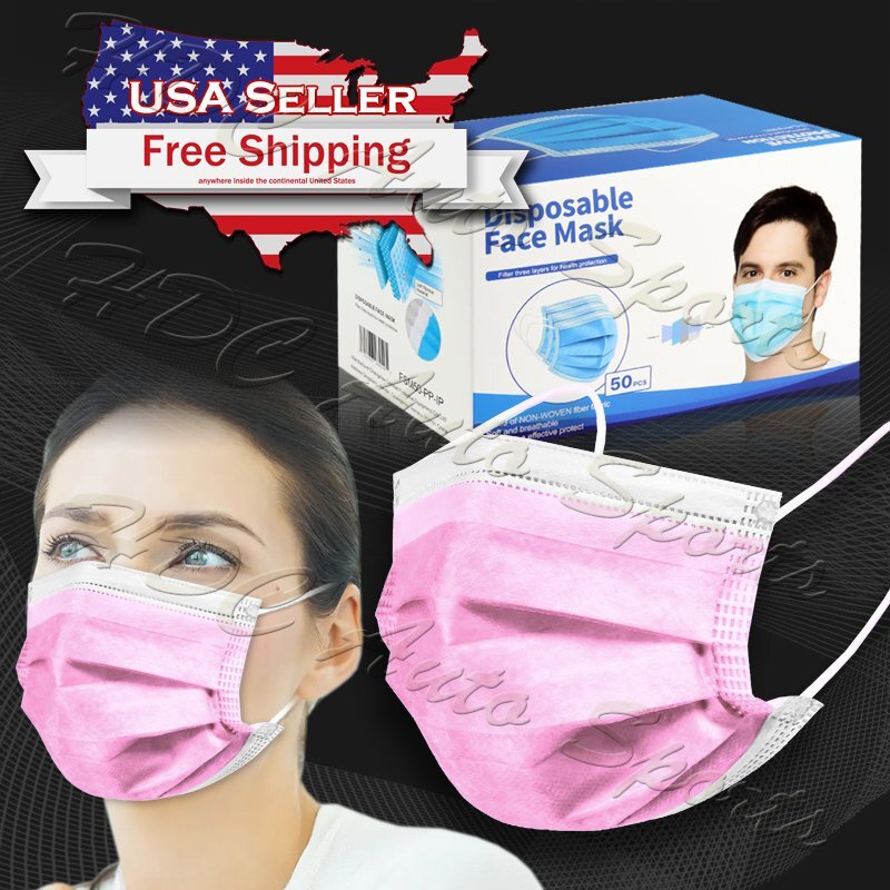 PINK Disposable Face Mask 100PCS Non Medical 3-Ply Earloop Dust Cover Masks