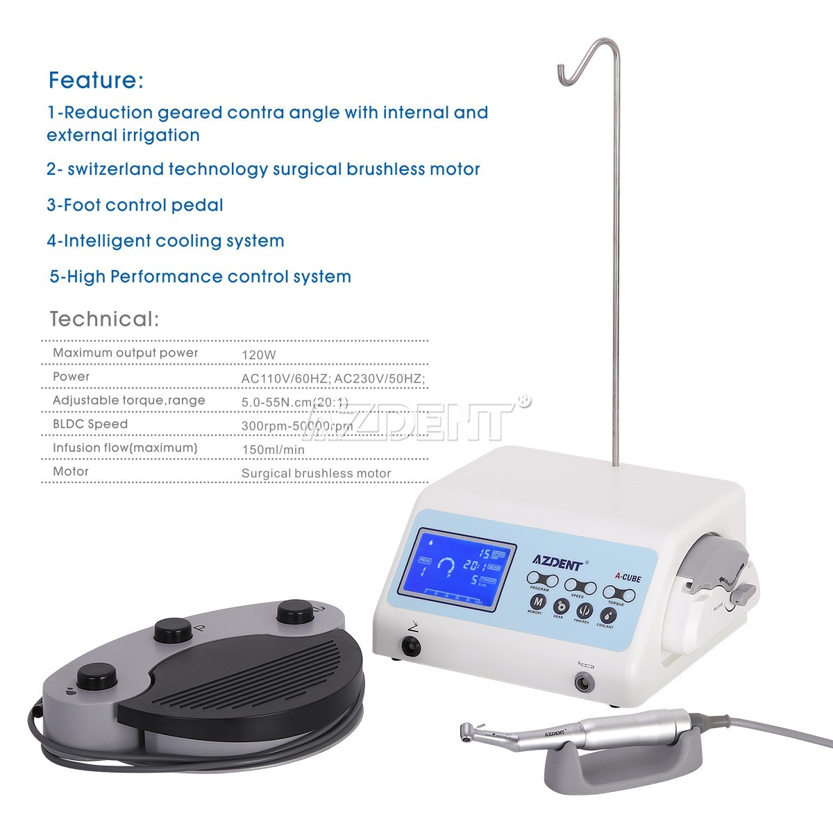 Dental Brushless Implant Motor Surgical System LED Touch Screen +20:1 Handpiece