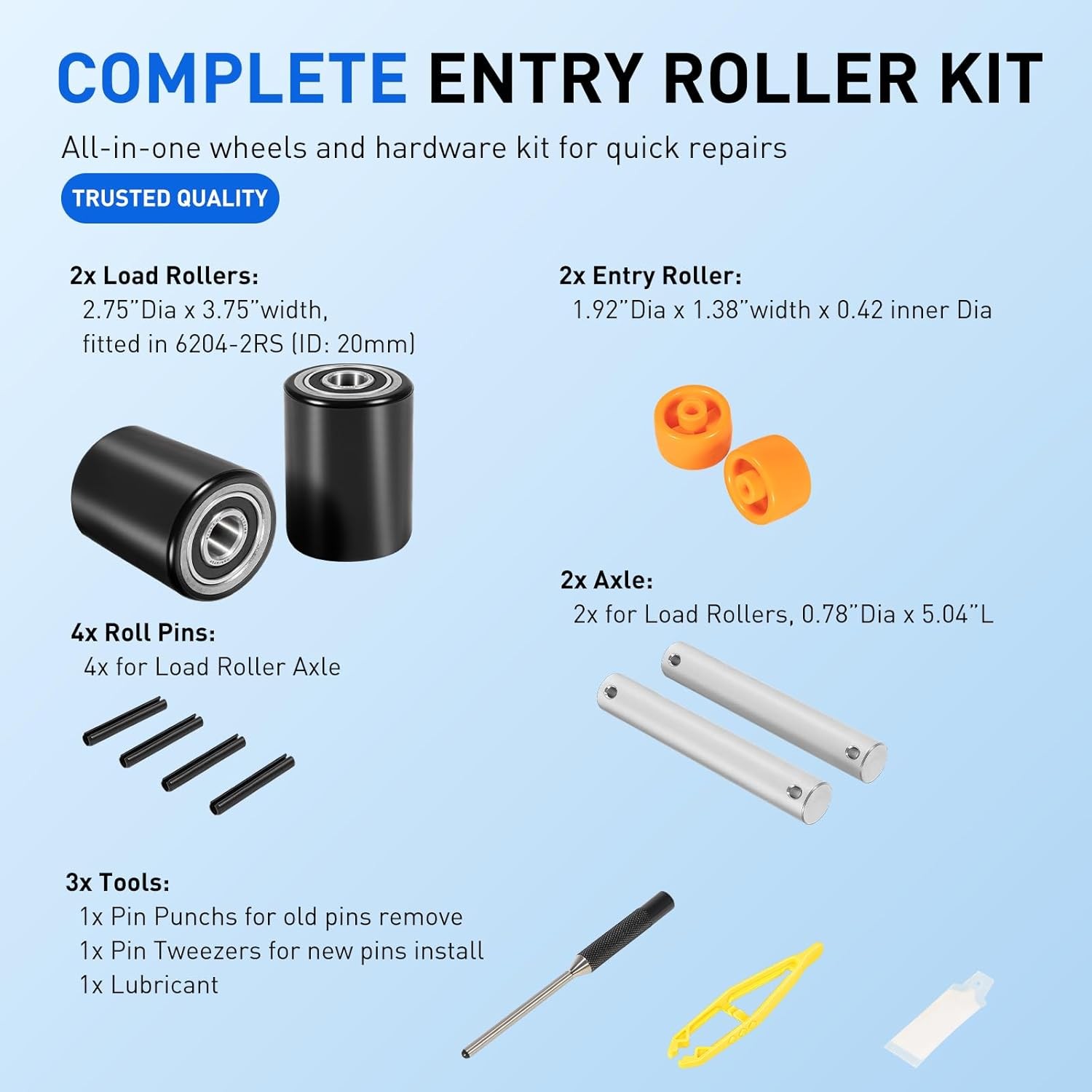 for Crown PTH50 Pallet Jack Front Load Wheels Replacement Kit, Pair Front Load