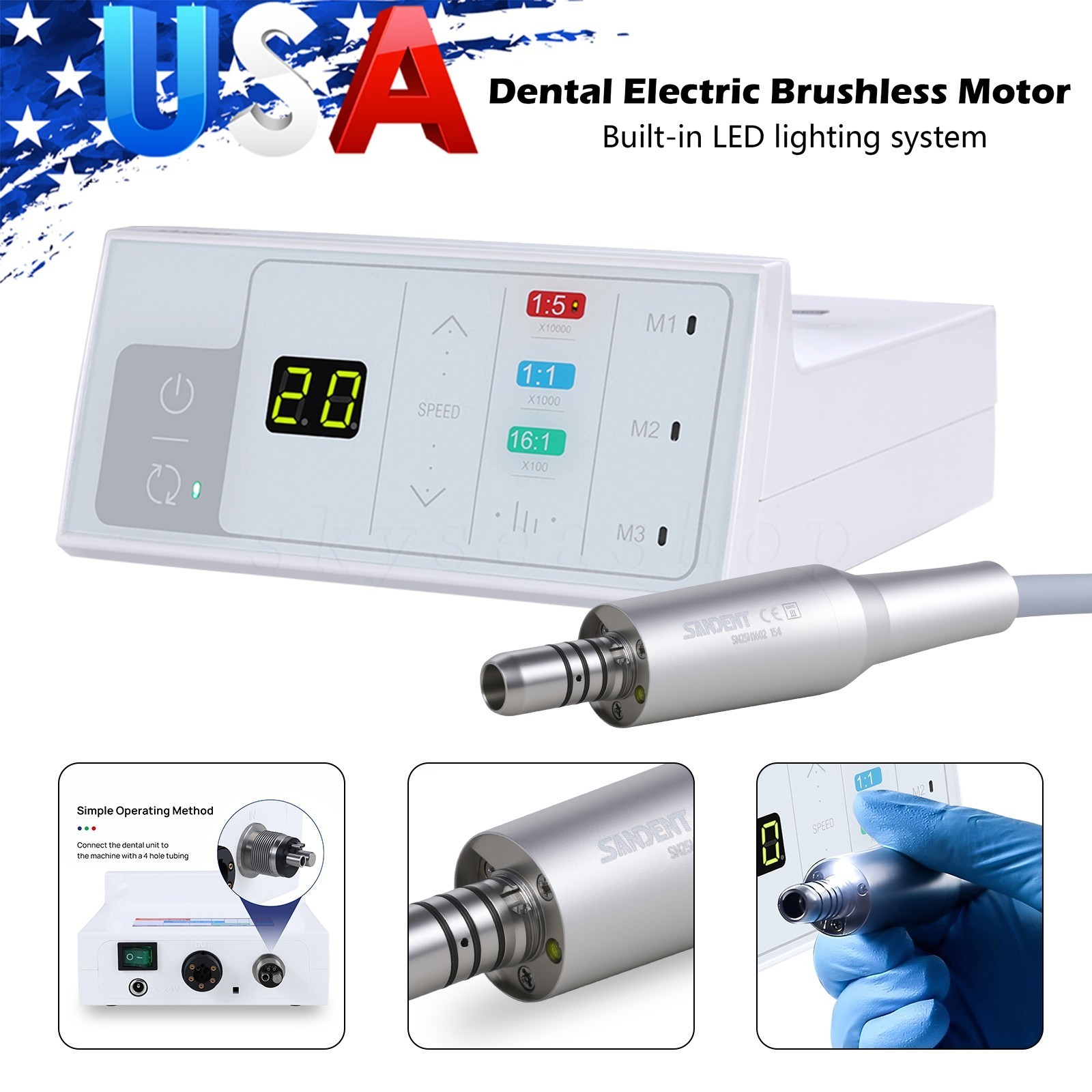 ABDENT Dental Electric LED Brushless Micro Motor/1:5 1:4.2 Increasing Handpiece