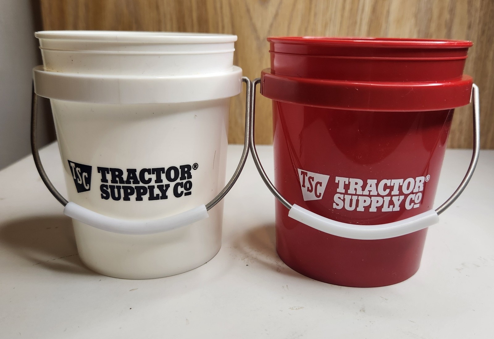 Mini Buckets TSC Tractor Supply Co Red & White w/ Metal Handles Set of 2 .4Qts