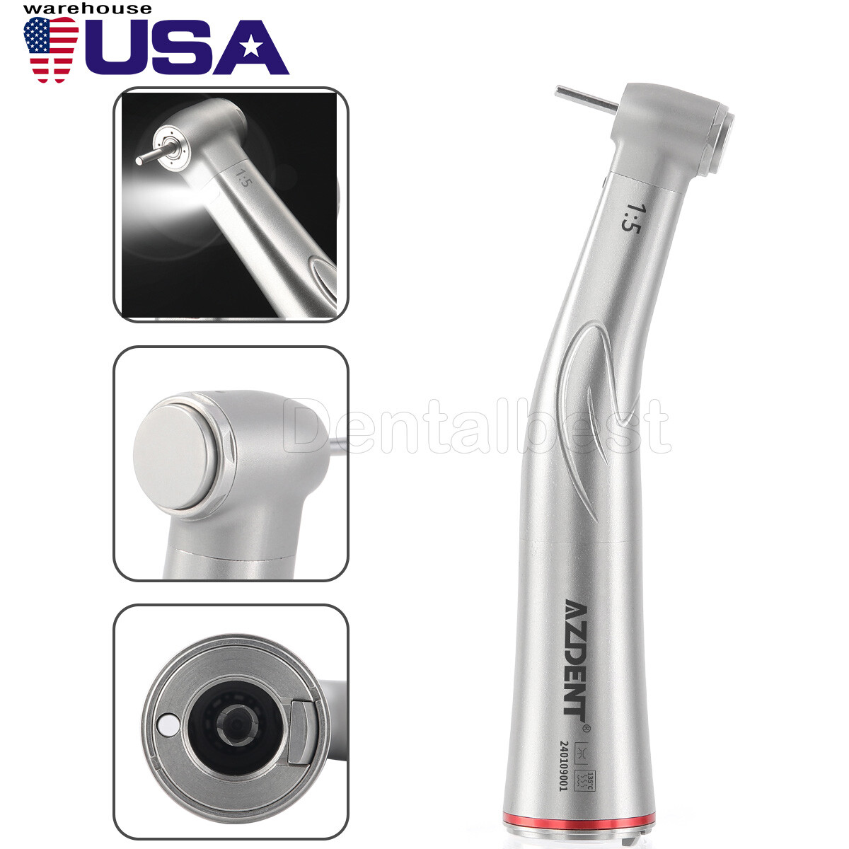 AZDENT Dental 1:5 Fiber Optic Contra Angle Stainless Steel Increasing Handpiece