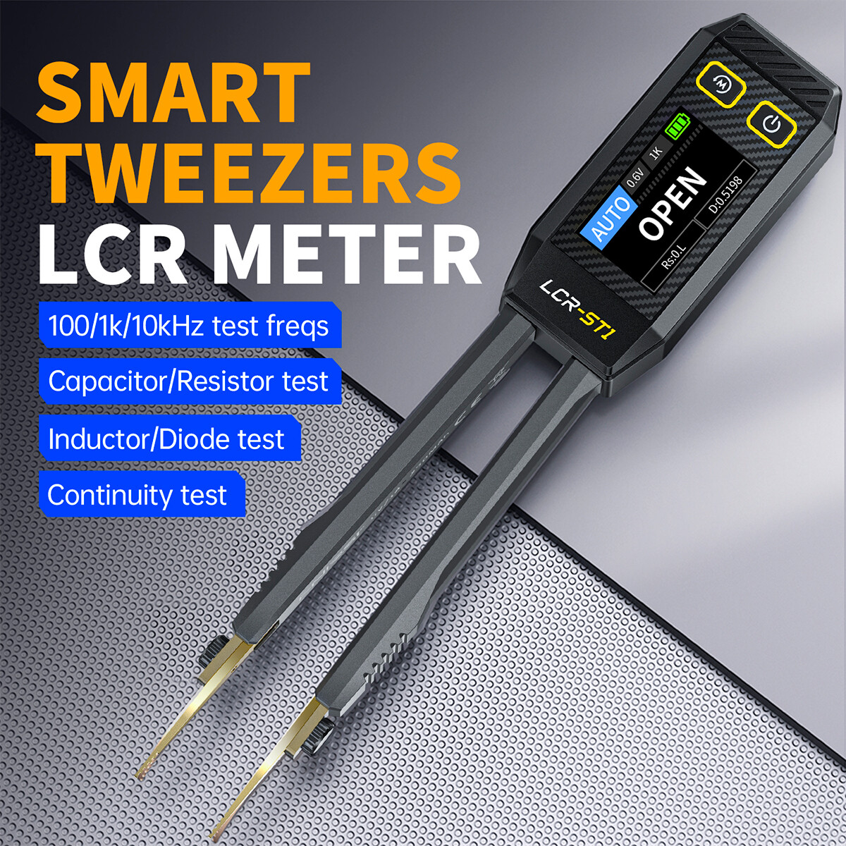 FNIRSI LCR-ST1 Smart Tweezer LCR SMD ESR Tester Ohm Capacitance Diode Test NEW