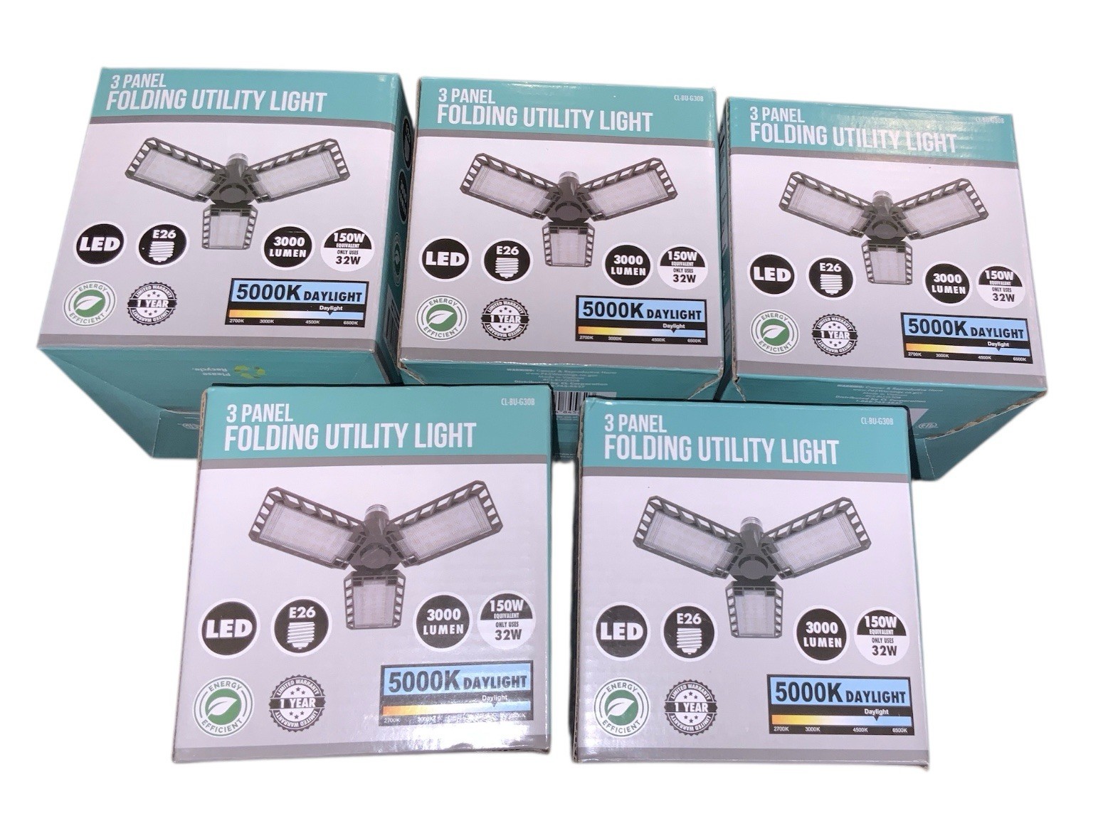 (5) 3-Panel Led Ceiling Folding Utility Light 3000 LUMEN – 5000K Daylight 150W
