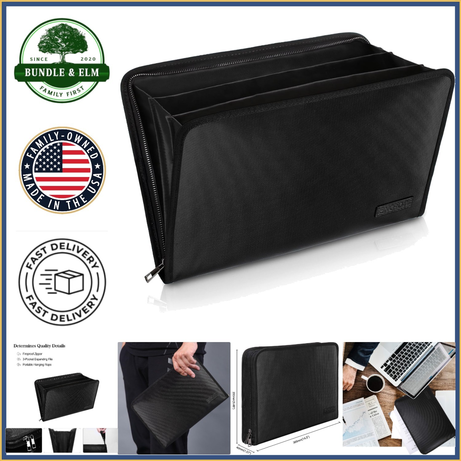 Durable Waterproof Document Pouch with Fireproof Features and Zipper Closure