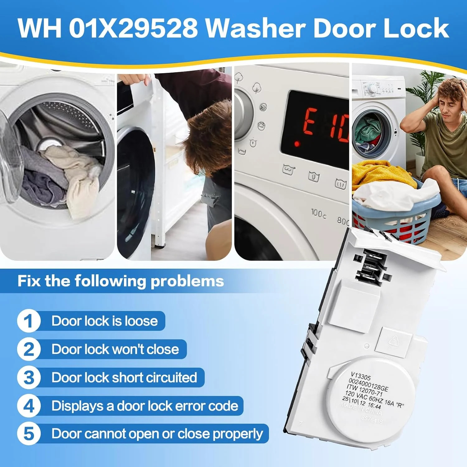 2026 Upgraded WH01X29528 Washer Lid Lock Switch, Replacement for GE Front Load W