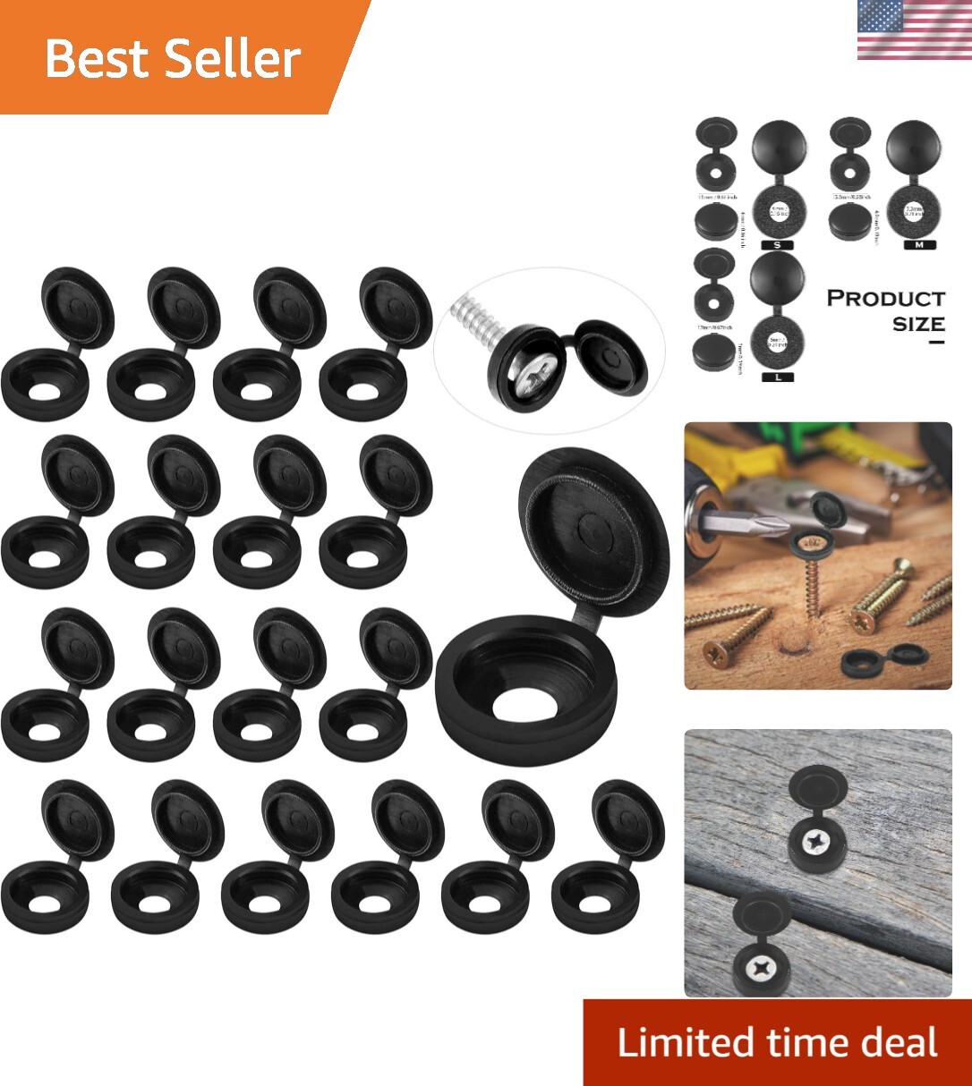 Durable 100-Pack Black Plastic Flip Top Screw Covers – Easy Snap Closure