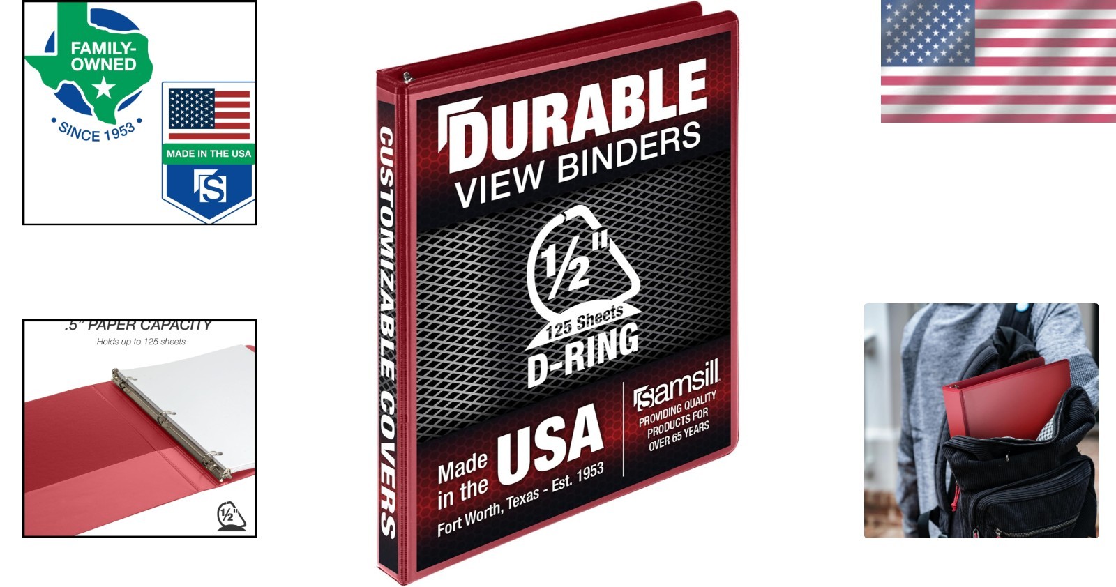 Eco-Friendly 0.5 Inch D-Ring Binder – Durable Red Design, 125 Page Capacity