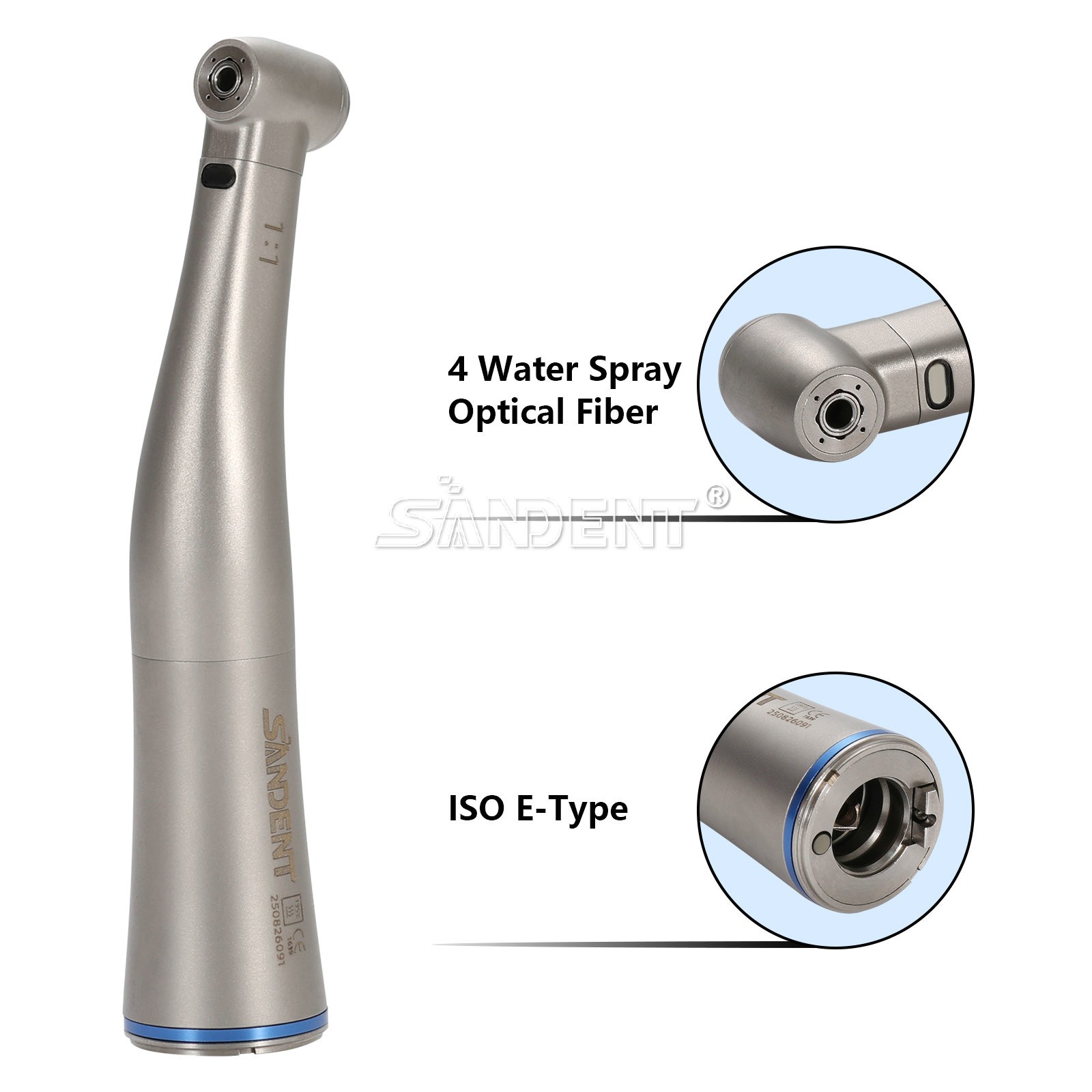 Dental 1:1 Fiber Optic LED Contra Angle Handpiece 4 Spray Push Button fit NSK po