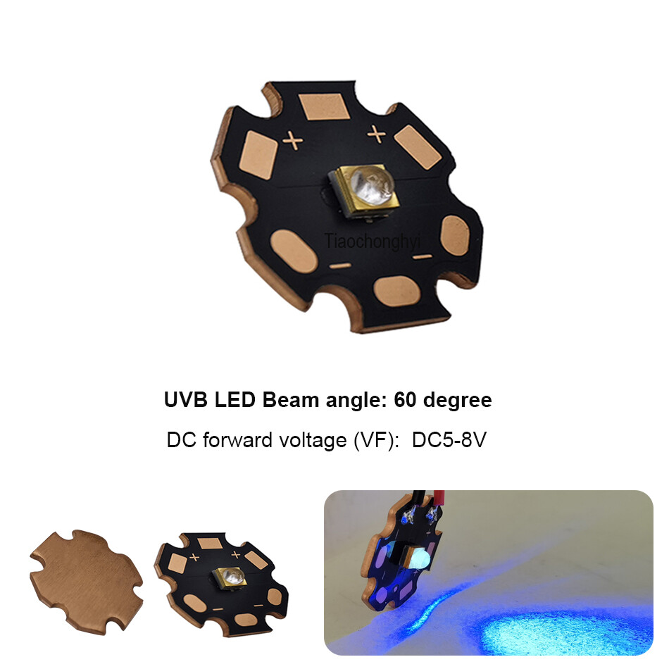 325nm UVB LED 3838 5-7V 320-330nm 0.1W 2W Ultra Violet LED Lamp with Copper PCB