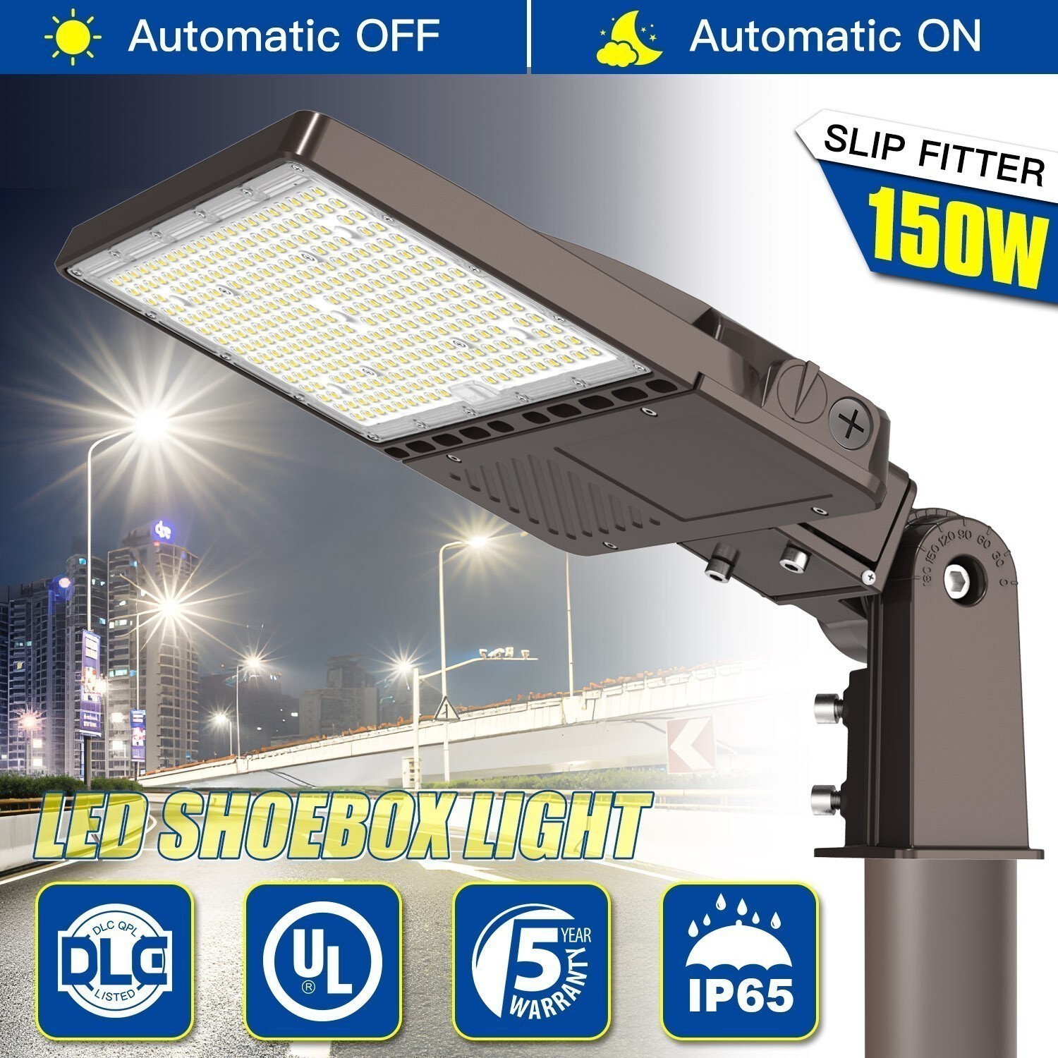 Dusk To Dawn LED Shoebox Pole Light 150 Watt 22500LM Street Parking Lot Lamp