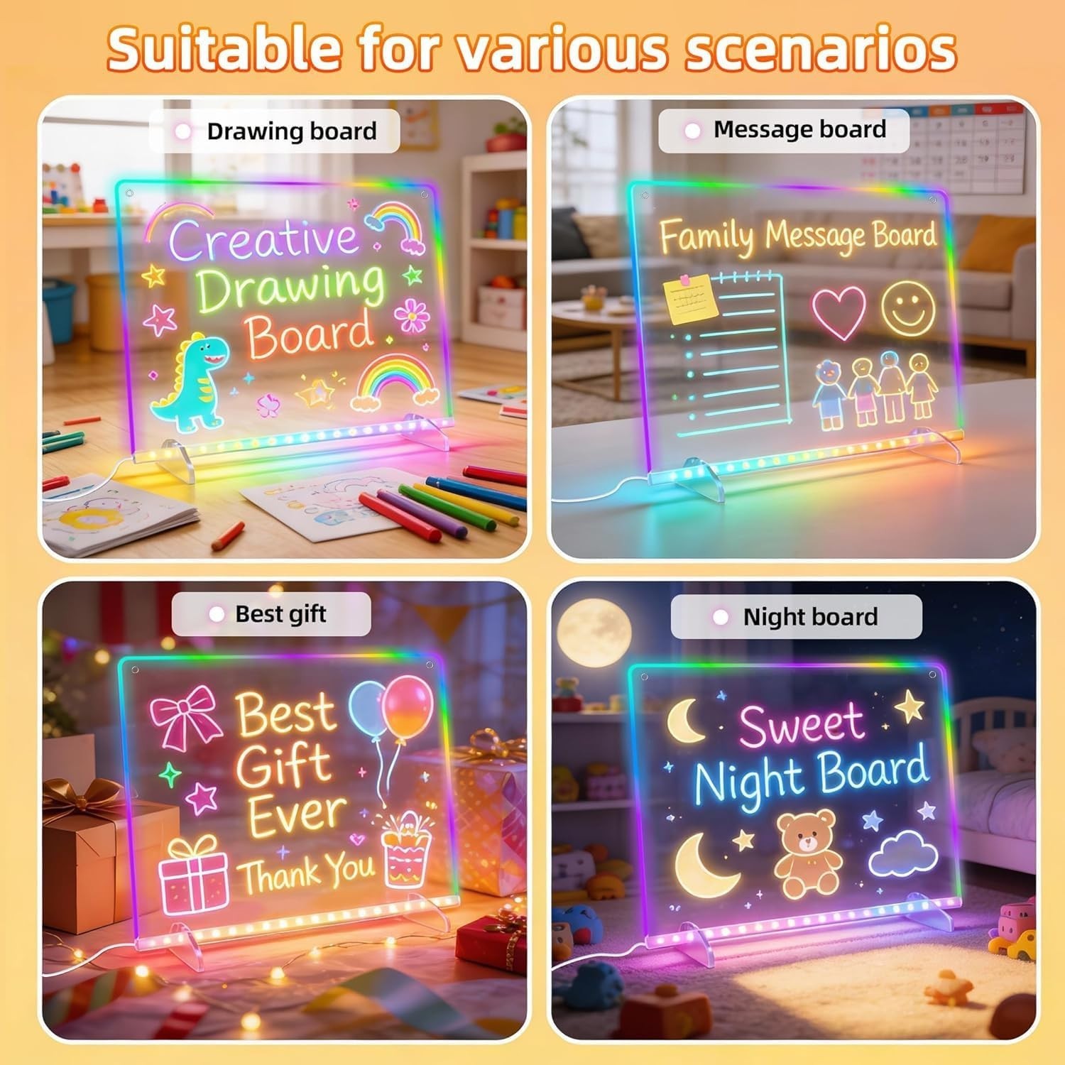 LED Acrylic Lighted Drawing Board Set for Kids Note Board for Adults Easter Gift