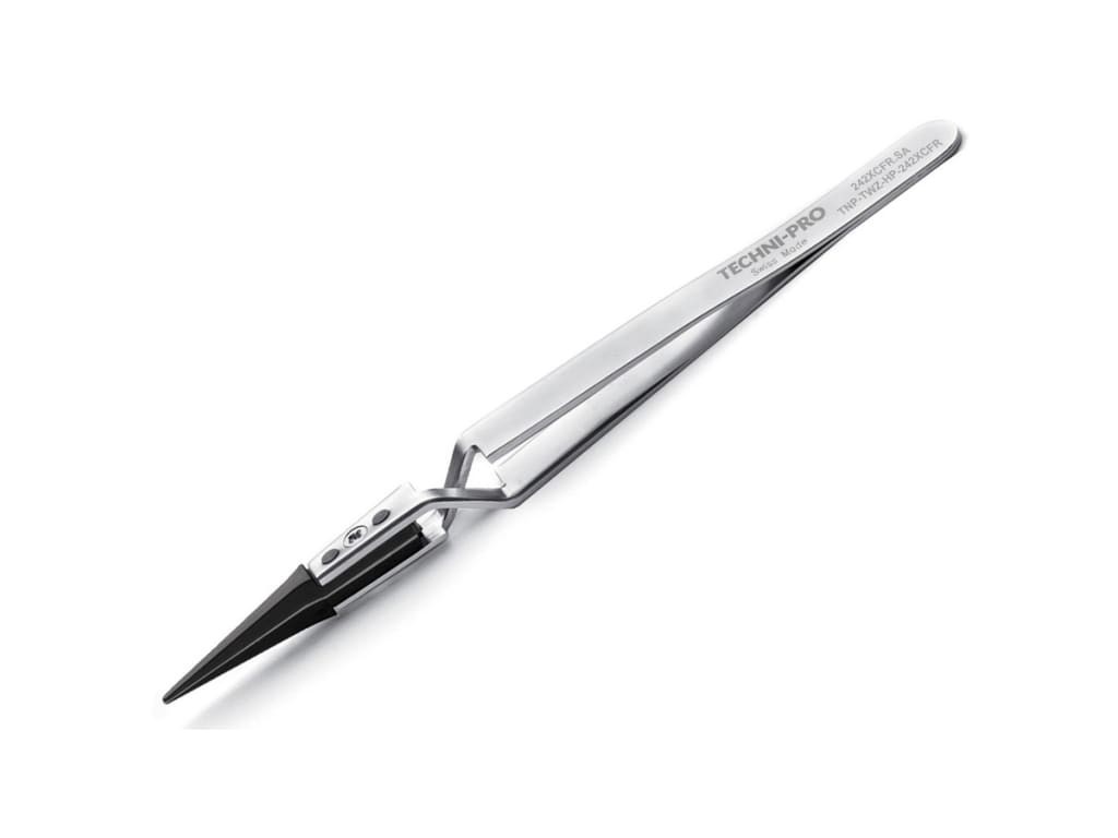 Techni-Pro TNP-TWZ-HP-242XCFR – 4.9′ ESD Reverse Action Plastic Tip Tweezers,