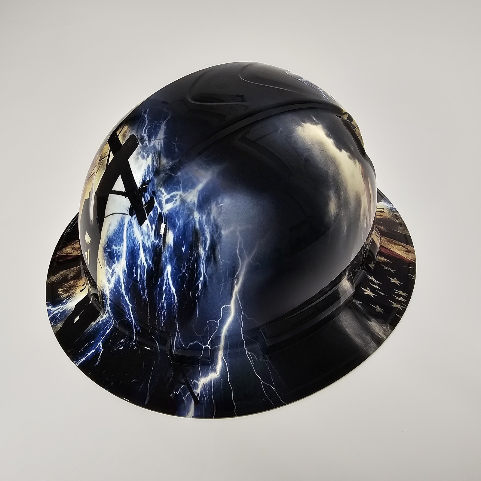 full brim hard hat custom hydro dipped IN AN AMERICAN LINEMAN SALUTE TO SERVICE