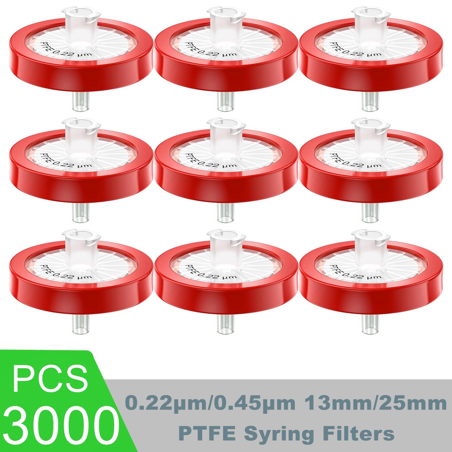 3000pcs PTFE Membrane Syringe Filters 13mm/25mm Diameter 0.22um/0.45μm Pore Size