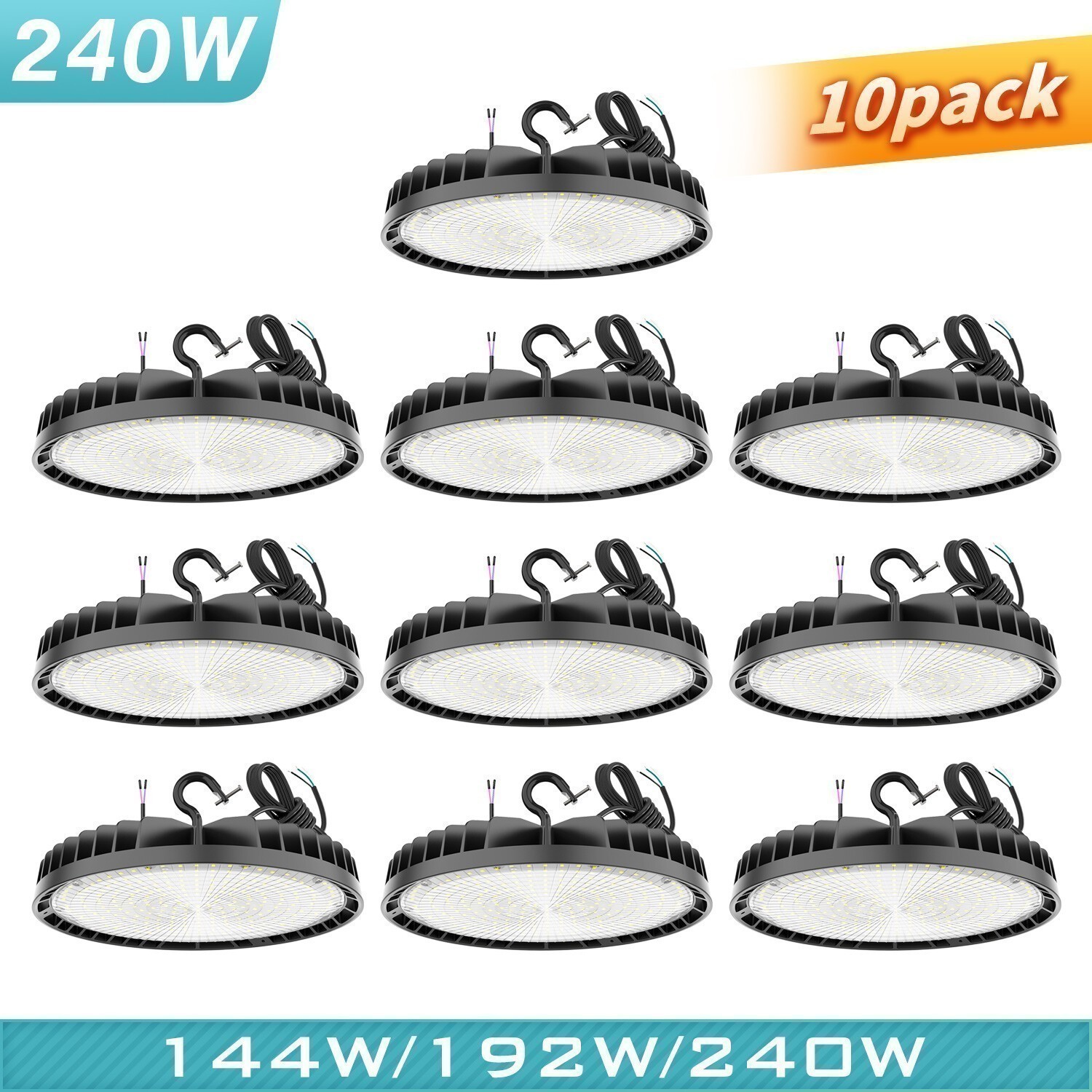 10Pack 240W UFO Led High Bay Lights Commercial Warehouse Ceiling Fixture 150LM/W