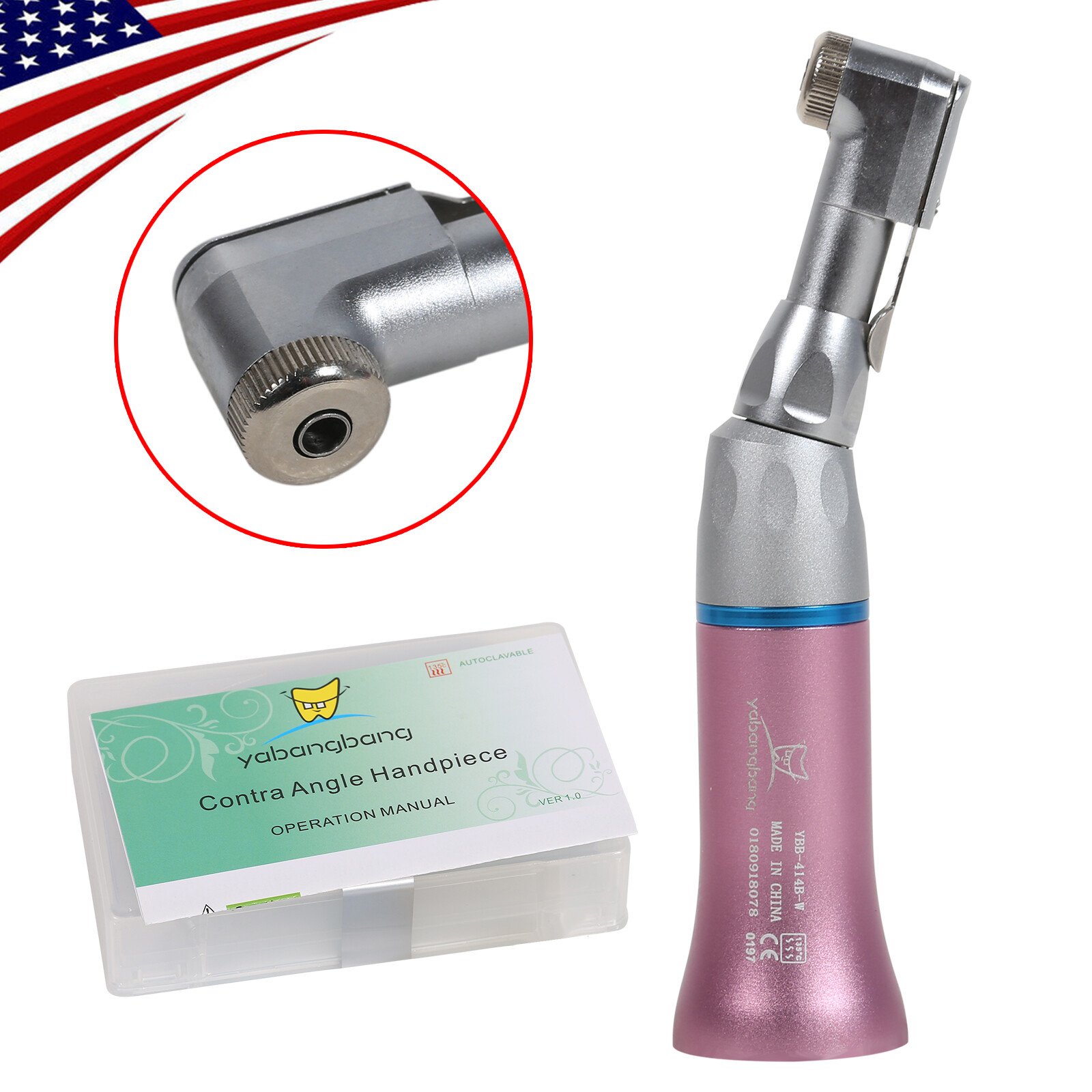 Dental NSK Style Low Slow Speed Contra Angle /Air Motor Handpiece 4 Hole Pink Dr