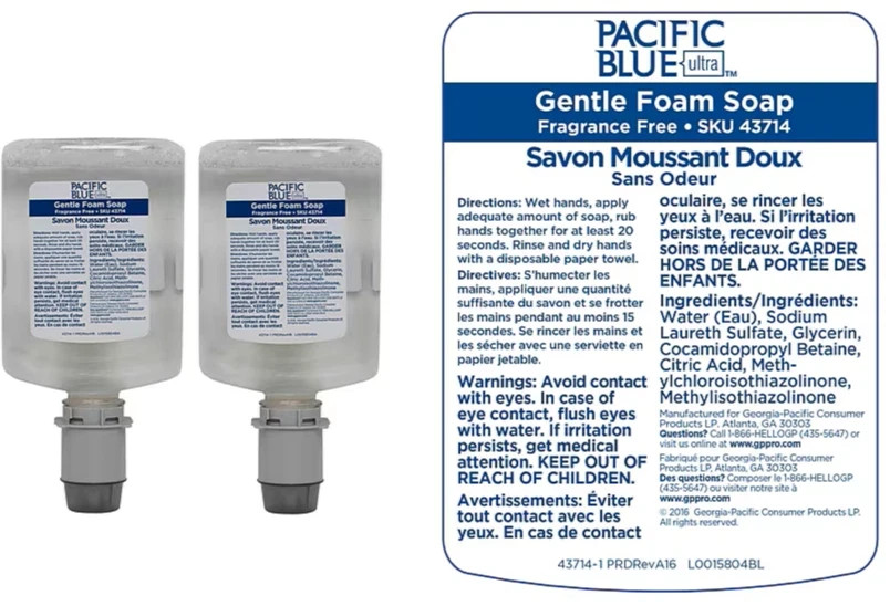 2 Refills GP Pacific Blue Ultra Gentle Foam Soap Fragrance Free 1200mL 43714