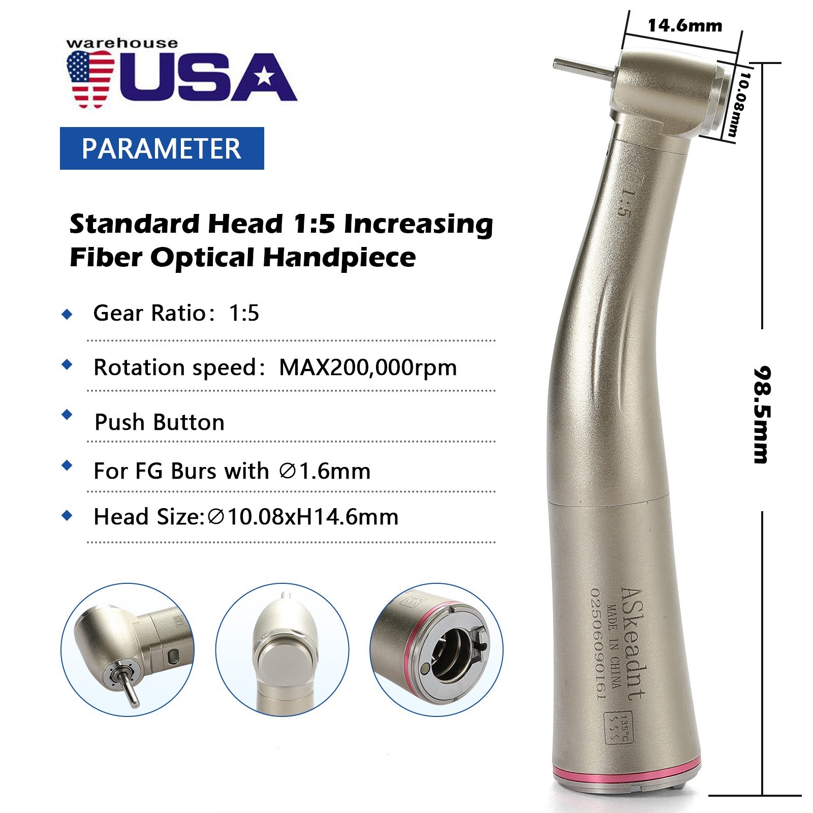 Dental LED Fiber Optic High Speed Handpiece 4 Holes Turbine OR