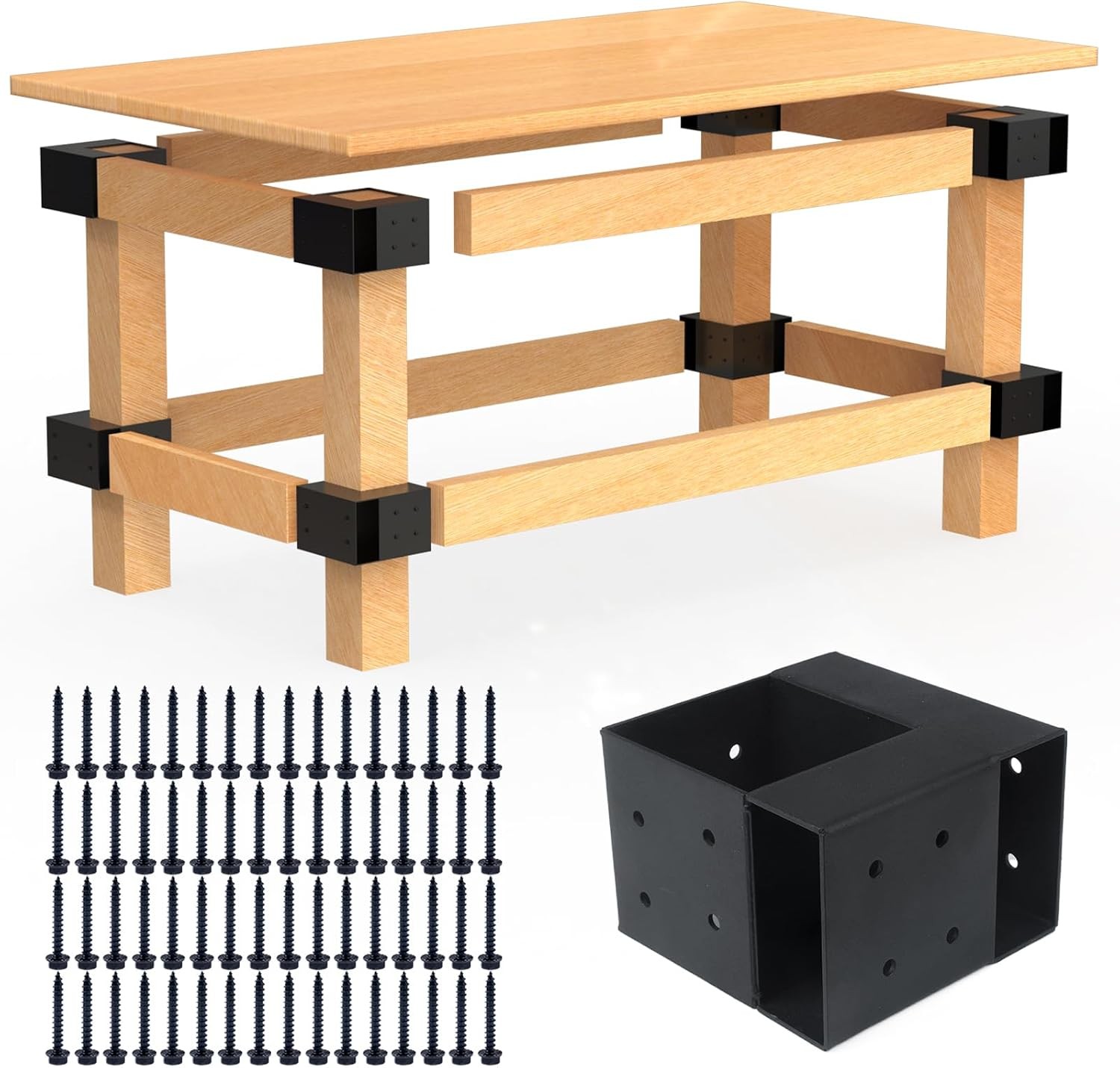 Heavy Duty Workbench Bracket Kit – Set of 4 Steel 3-Way Brackets for 4X4 and 2X4