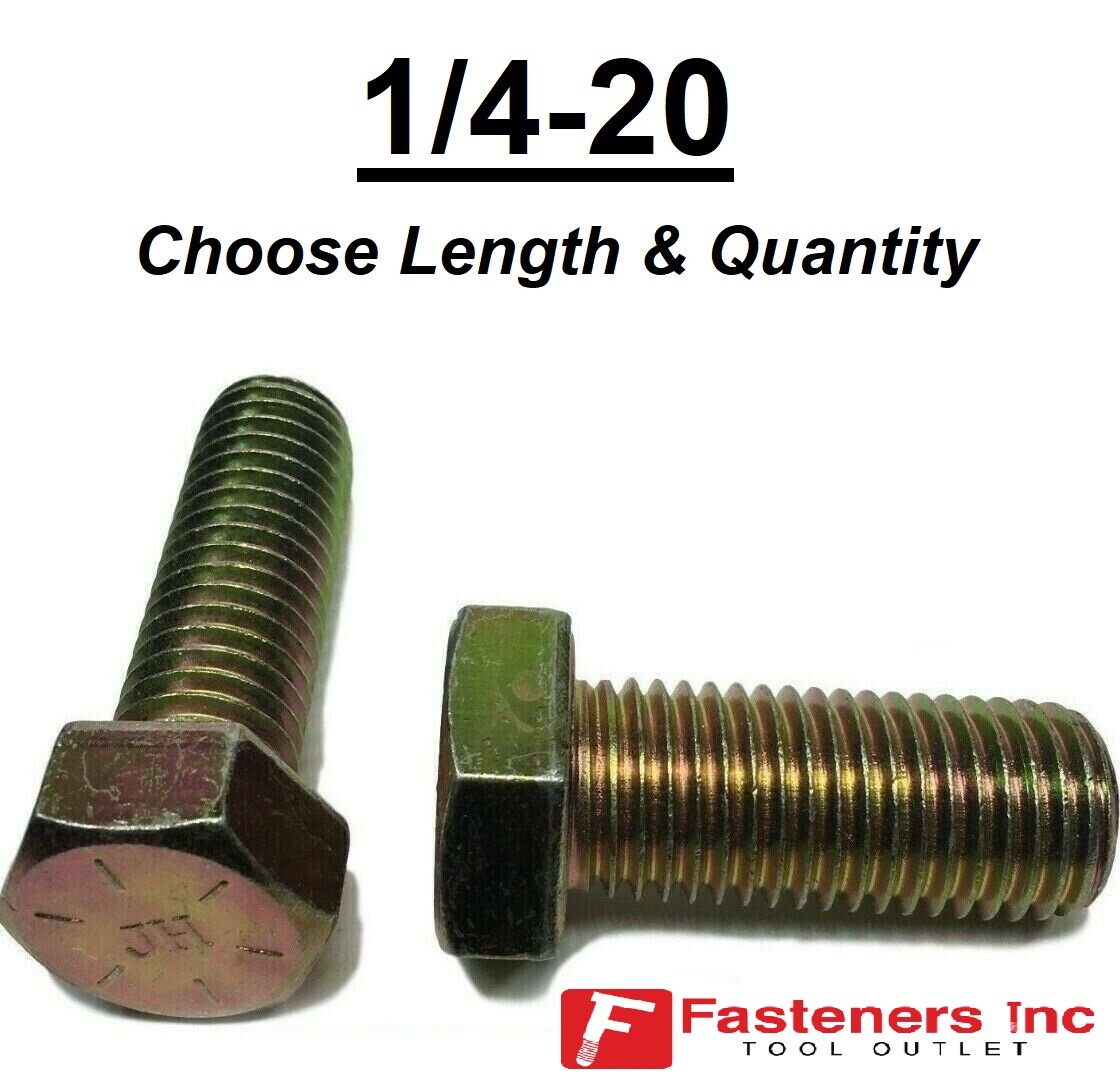 1/4-20 Grade 8 Hardened Hex Cap Screw Bolt Yellow Zinc (All Sizes & Qty’s) 1/4″