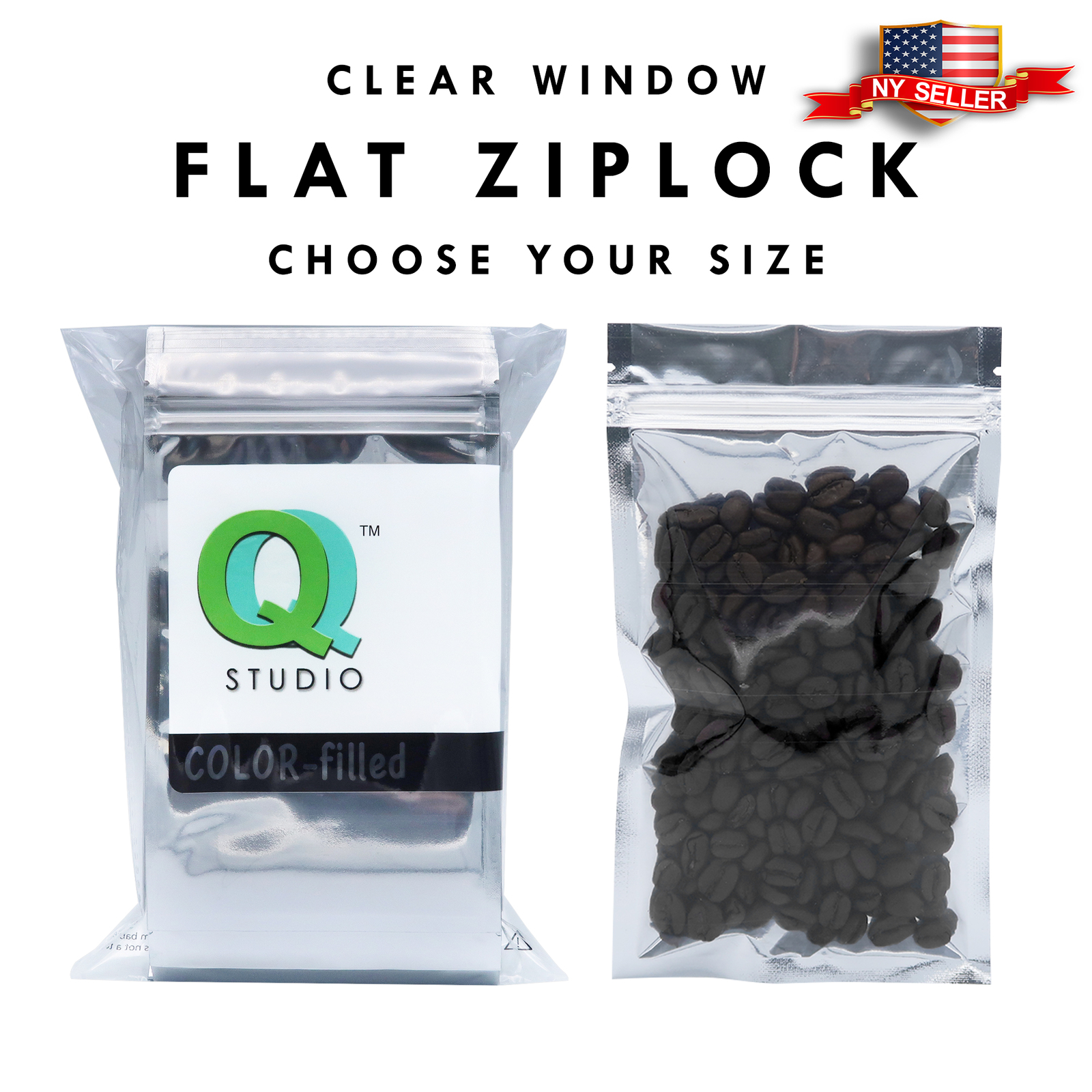 Many Different Sizes for 100 Flat Clear/Silver Metallized Foil Resealable Bags
