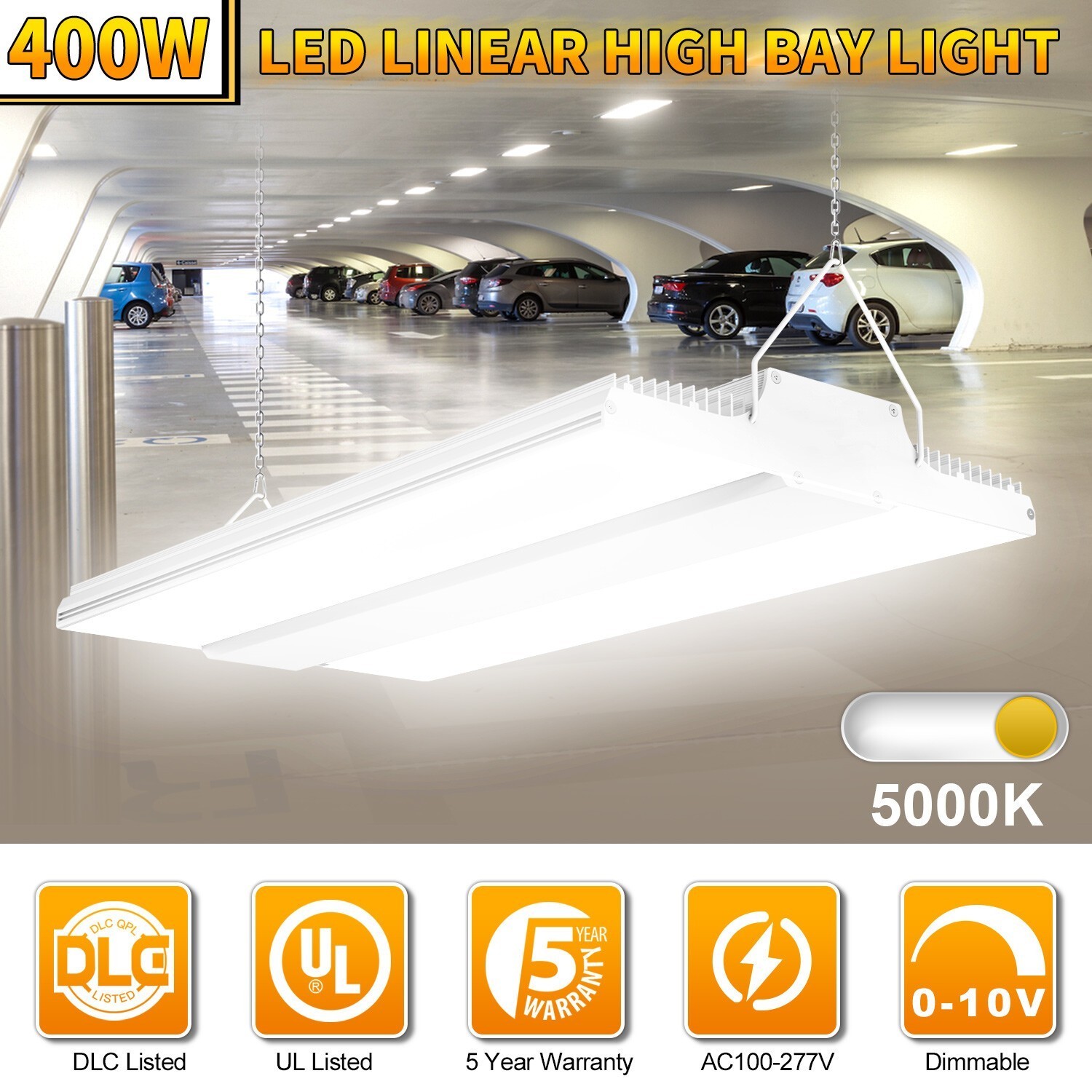 400W LED Linear High Bay Light Warehouse Commercial Ceiling Fixture, AC100-277V