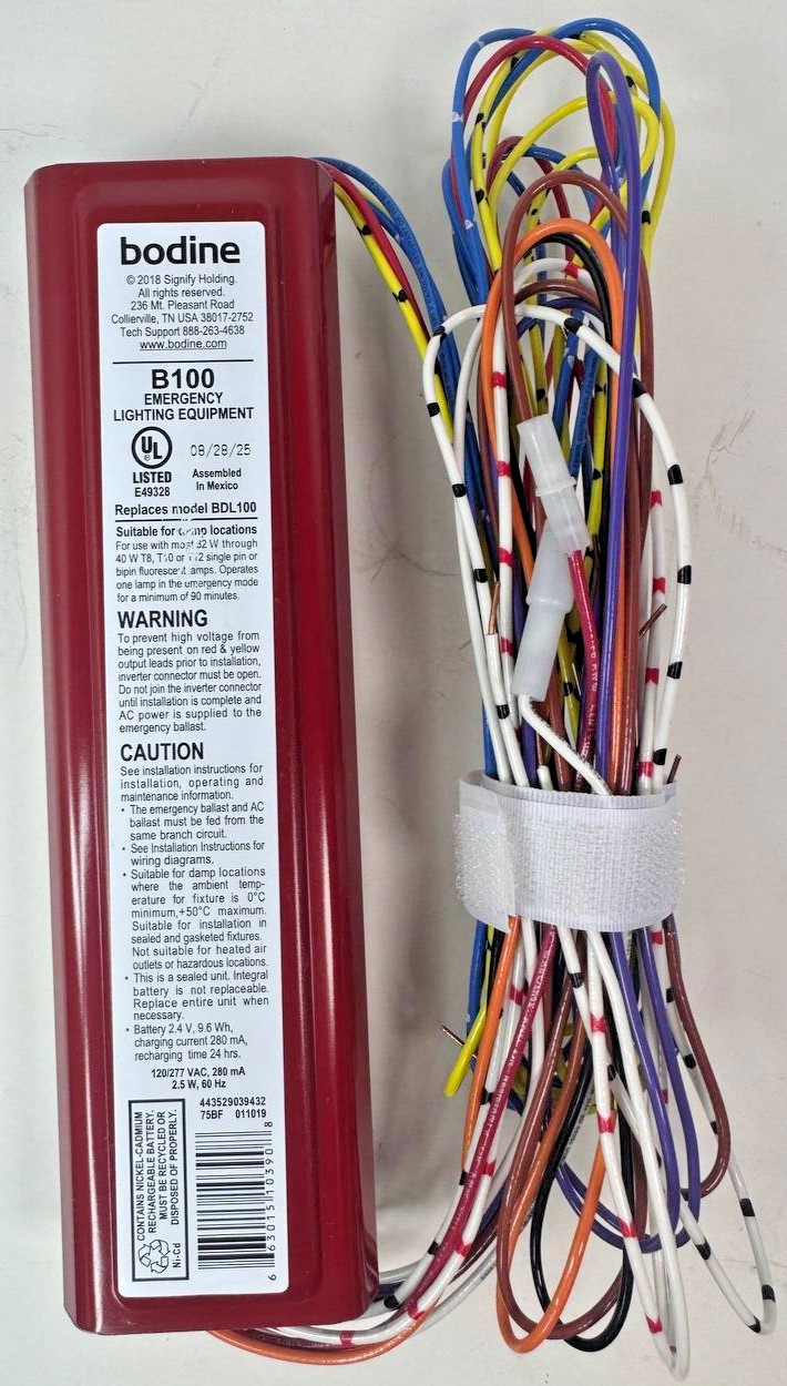 NEW BODINE B100: Emergency Fluorescent Ballast 120/277V AC,1 Bulb Supported, 40W