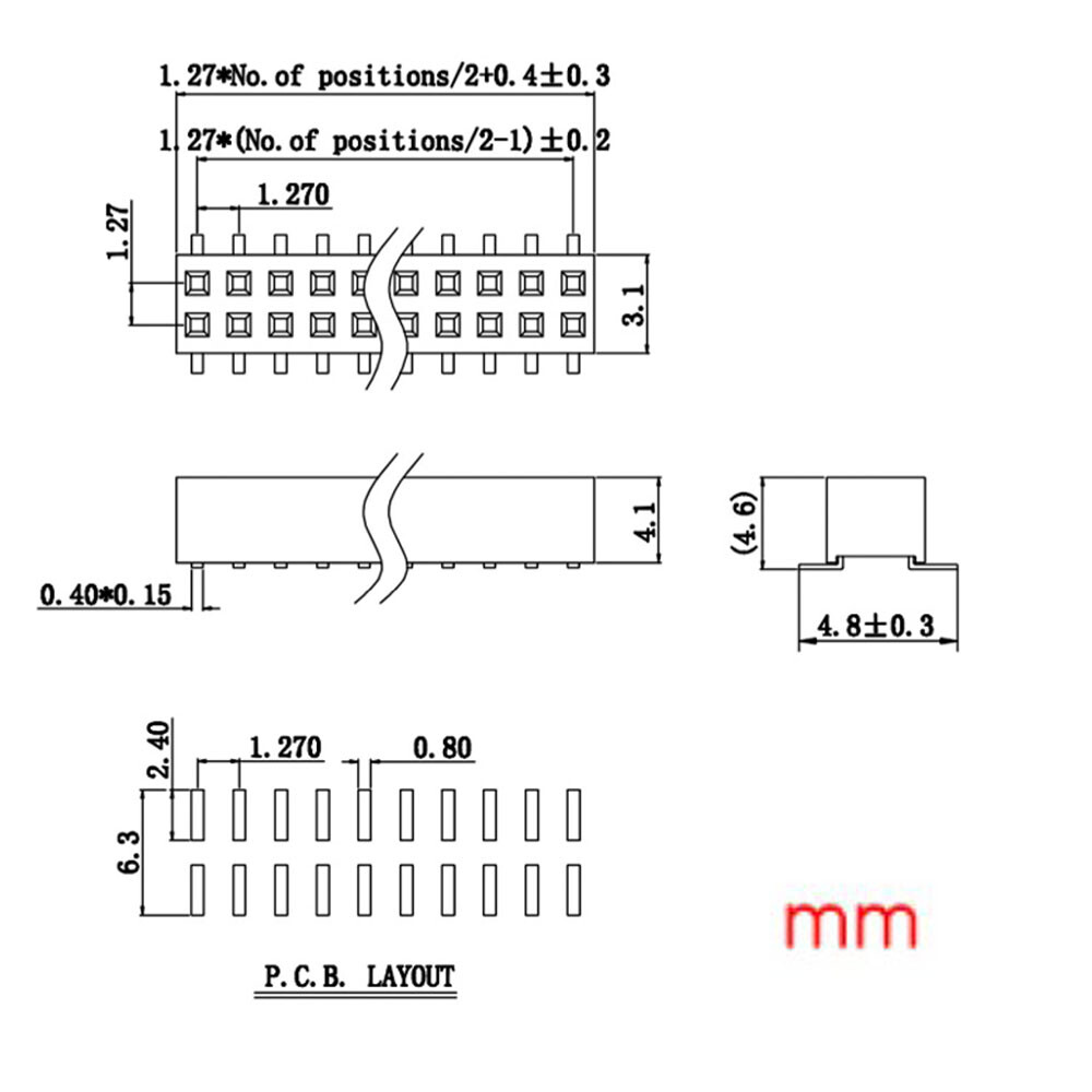 Pin Header Connector 1.27mm Female Socket&Male SMD SMT 2X2/3/4/5/6/7/8/10/20/40P