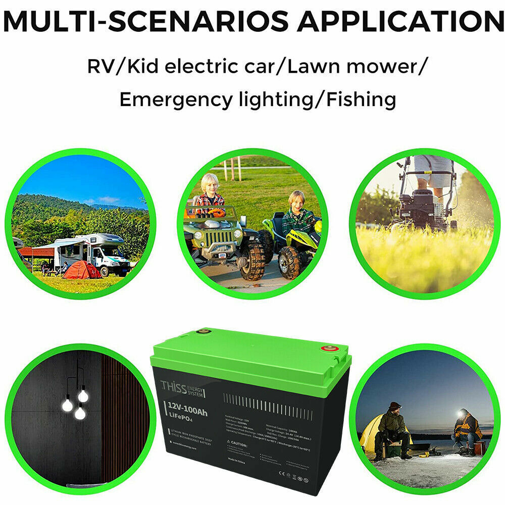 100Ah LiFePO4 Deep Cycle 12V Lithium Ion Battery For Solar RV Boat Off-Grid Cart