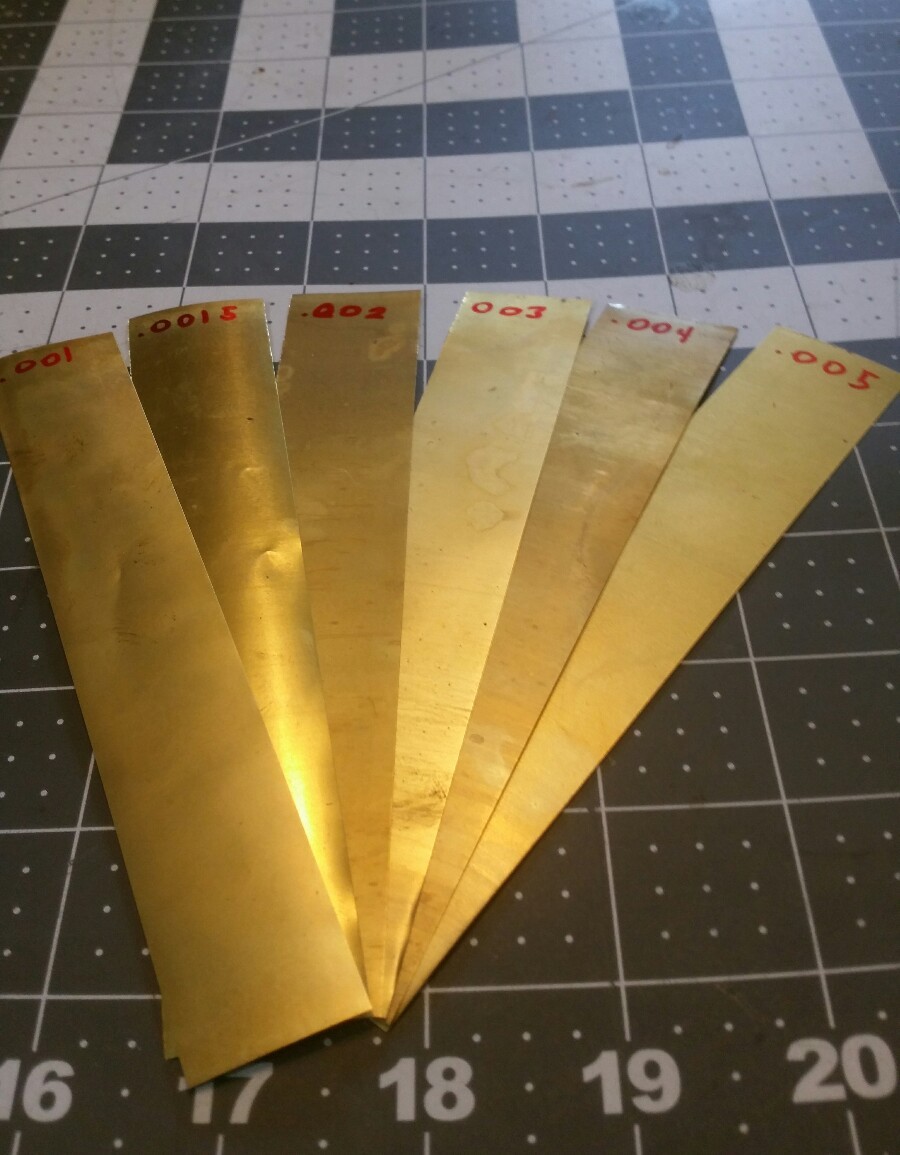 Brass Shim Stock Assortment 0.001 0.0015 0.002 0.003 0.004 0.005 1″x6″ LOT OF 6