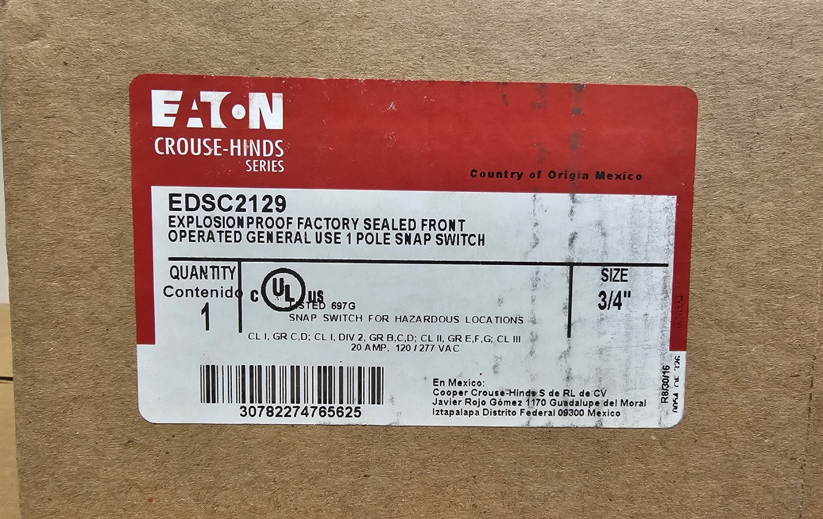 Crouse-Hinds Eaton EDSC2129 Explosionproof Snap Switch 20A 3/4″