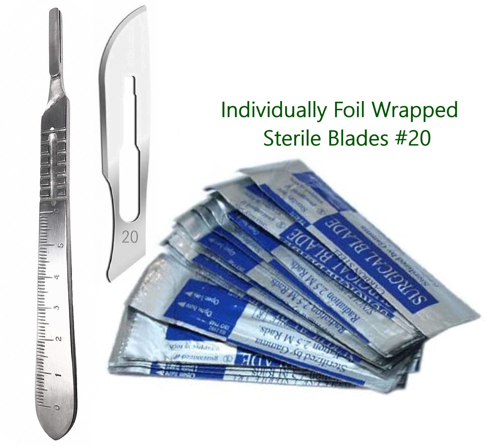 50 Sterile Surgical Blades #20 With Free Scalpel Knife Handle #4