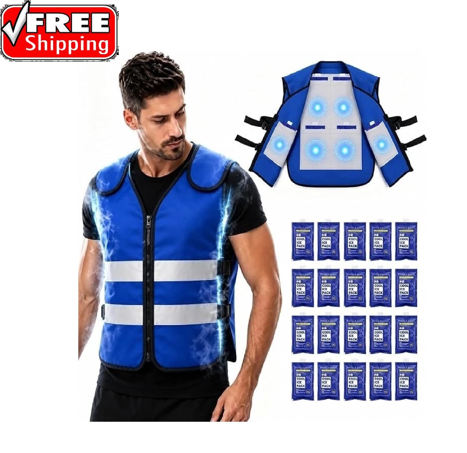 Cooling Vest with 20 Reusable Ice Packs – Adjustable Size for Outdoor Activities