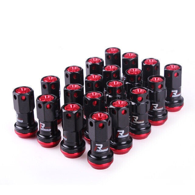 20pcs Black+Red M12*1.25 Wheel Lug Nuts Car Conversion Forged Steel Tire Nut+Key