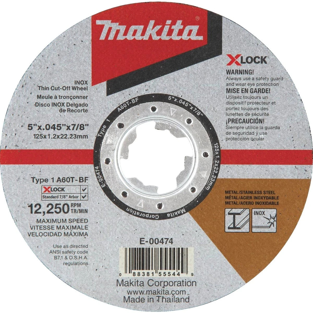 Makita X-LOCK Type 1 5 In. x 0.045 In. x 7/8 In. Metal Thin Cut-Off Wheel Makita