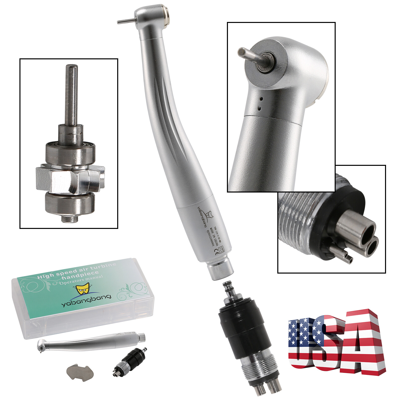 5Pcs NSK Style Dental High Speed Standard Handpiece Push & 4Hole Coupler YBNKM