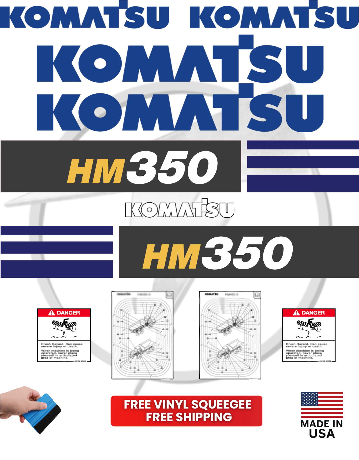 Fits Komatsu HM350 Decal Kit Articulated Dump Truck Stickers – Free Shipping