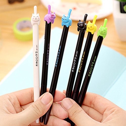 8 Pcs Cute Cat Pen Black Ink Pens Medium – Kawaii Cat Pen Unique Writing Pens…