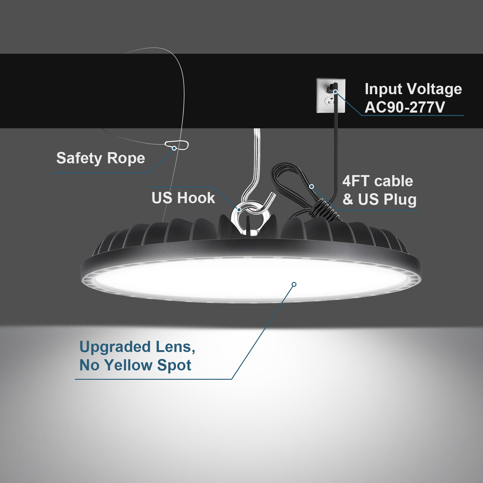 12 Pack 200W UFO Led High Bay Light Factory Warehouse Commercial Light Fixtures
